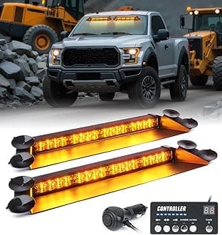 LUMENIX LED Emergency Dash Strobe Lights Bar w/Controller Windshield Visor Safety Warning Traffic Caution Lightbar Deck Split Flashing Light for Construction Vehicles Work Trucks Pickup - Amber