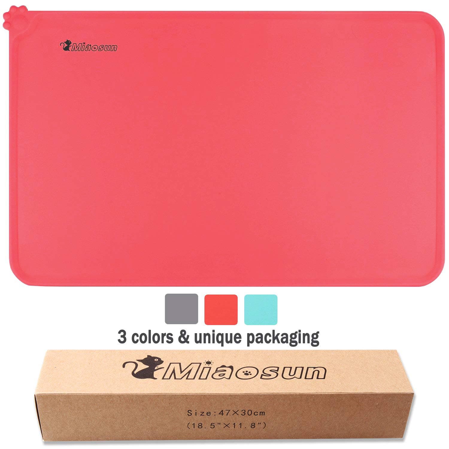 miaosun Pet Feeding Mat for Dogs and Cats-FDA Grade Silicone-Waterproof-Non Slip Pet Food Pad (red)