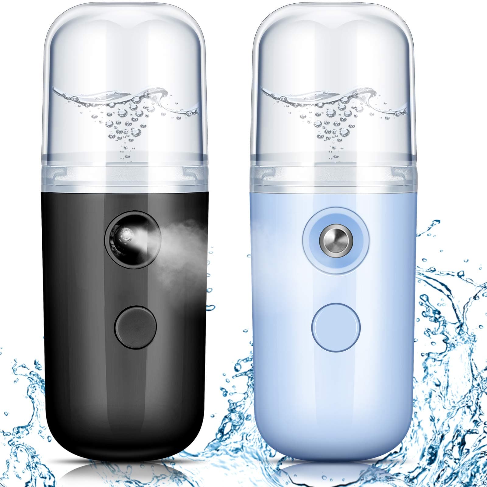 Honoson 2 Pack Nano Facial Mister Spray Bottle Handheld Humidifier Portable Face Mister for Eyelash Extensions USB Rechargeable 1 oz Mini Skin Care Machine for Daily Makeup(Black and Blue)