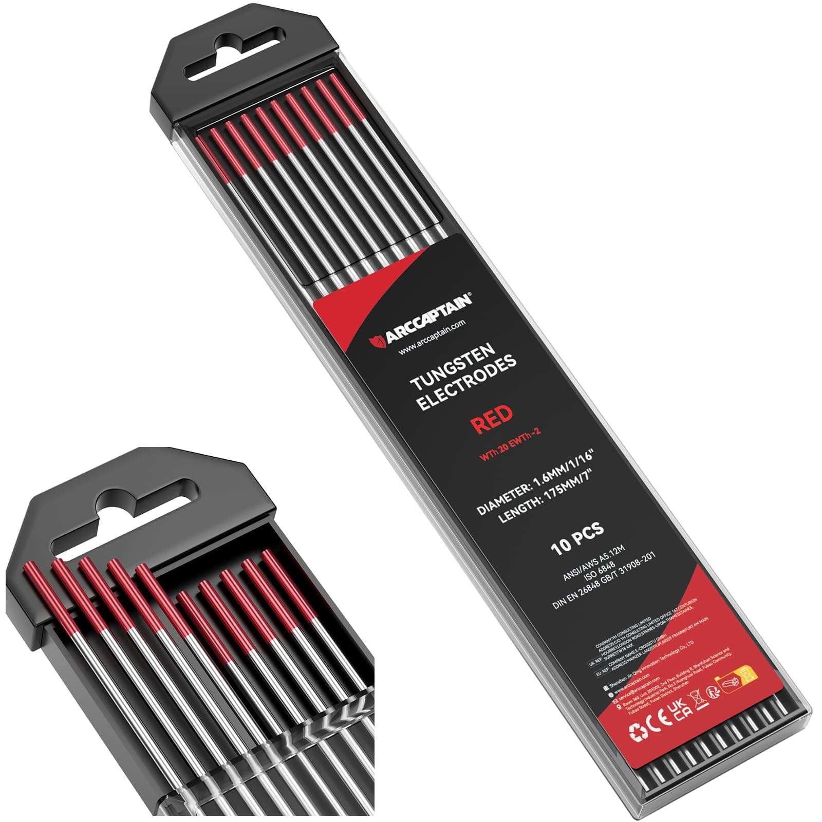 TIG Welding Tungsten Electrode 10-Pack 1/16"x 7"(Red, WT20/EWth-2)