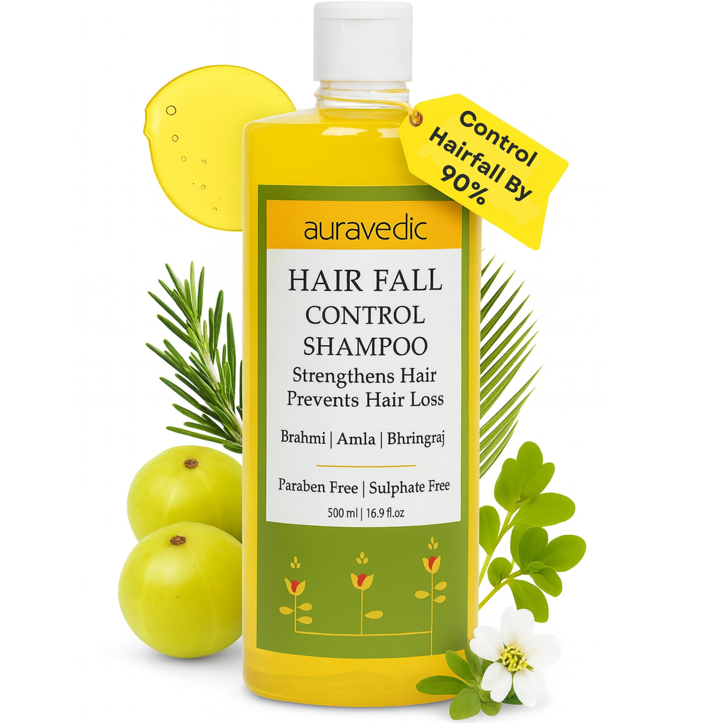 Hair Loss Shampoo for Thinning Hair | Herbal Shampoo with Bhringraj, Amla & Brahmi | Helps Reduce Hair Fall & Breakage, Strengthens Weak Hair | Sulfate Free, Color Safe | 16.91 Fl Oz (500ml)