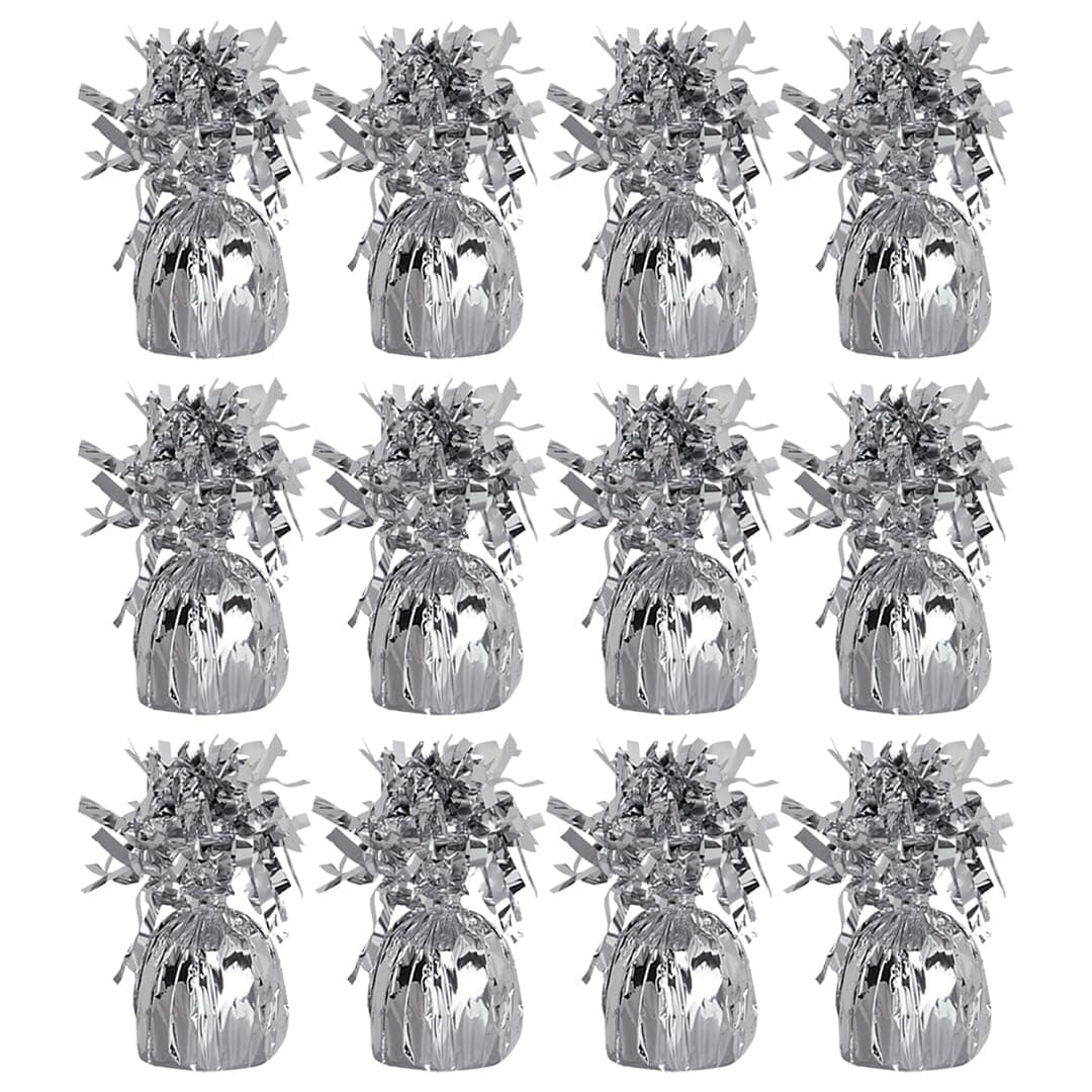 PARTYRAMA.CO.UK Silver Foil Helium Balloon Weights 175gr - Pack of 12 - Durable & Colourful Weights for Birthdays Parties, Events & Celebrations - Perfect Balloon Weight Holders