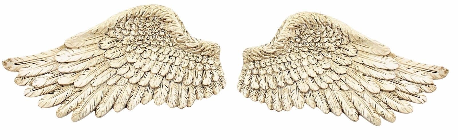 Pair of Angel Wings Ornate Vintage Shabby Cherub Wall Art Fair Garden Decoration (Small, Cream)