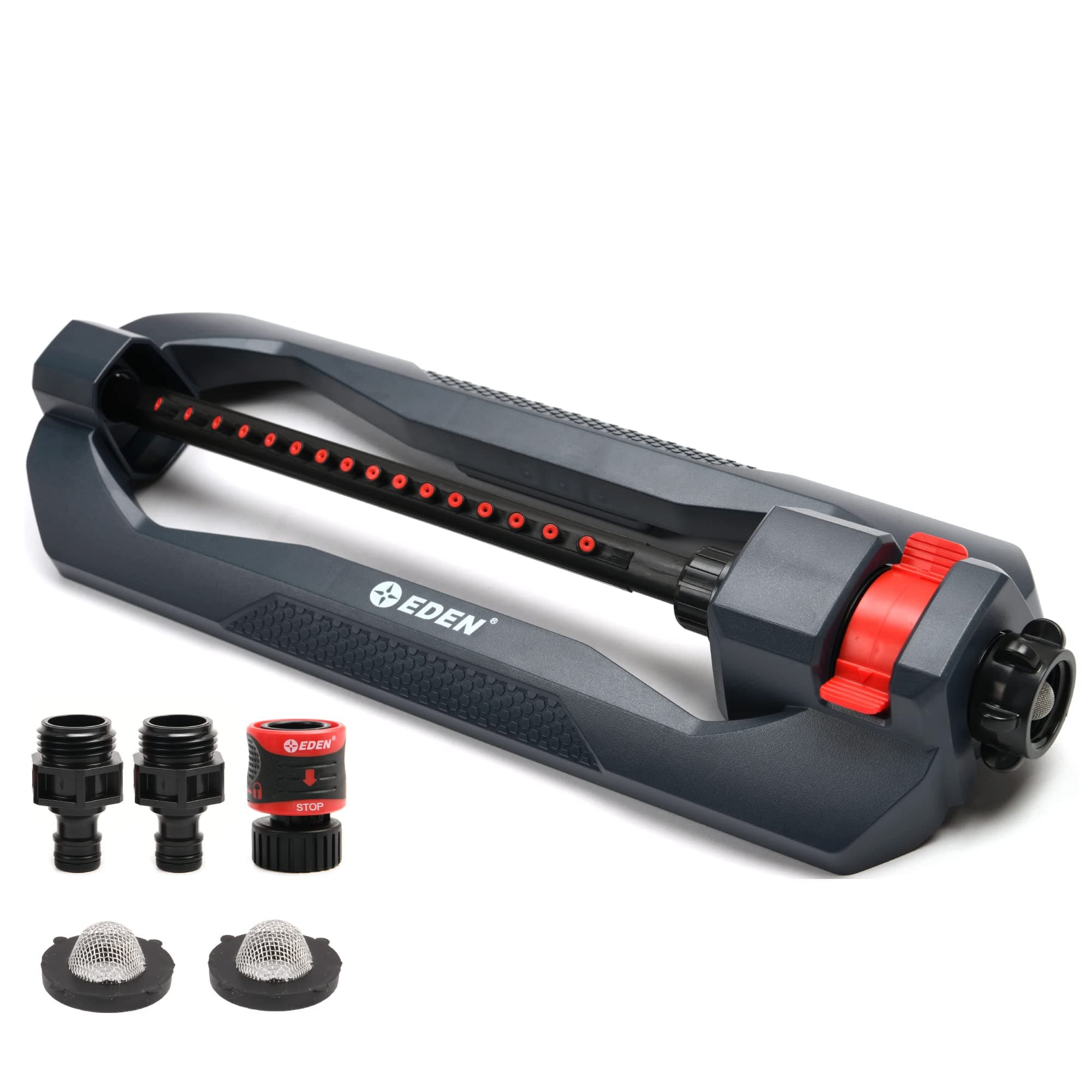 Eden 96213 Lawn & Garden Essential Oscillating Water Sprinkler for Yard W/Quick Connect Starter Set, Covers up to 3,600 sq. ft, Heavy Weight Base