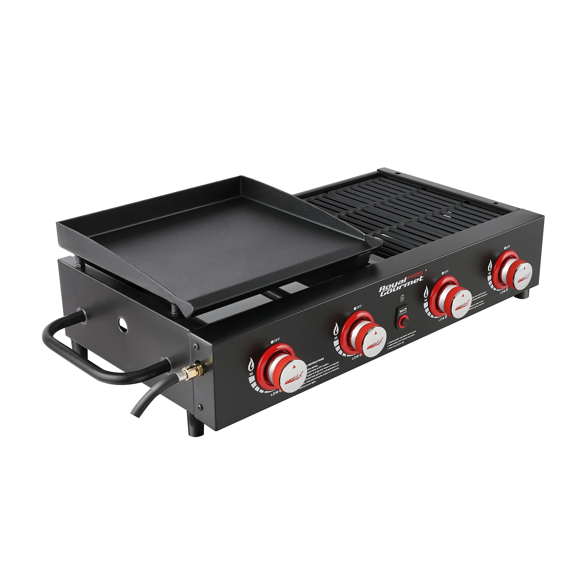 Royal Gourmet GD4002T 4-Burner Tailgater Grill and Griddle Combo, Portable Flat Top Propane Gas Grill with 40,000 BTUs Output for Backyard or Outdoor Cooking, Black