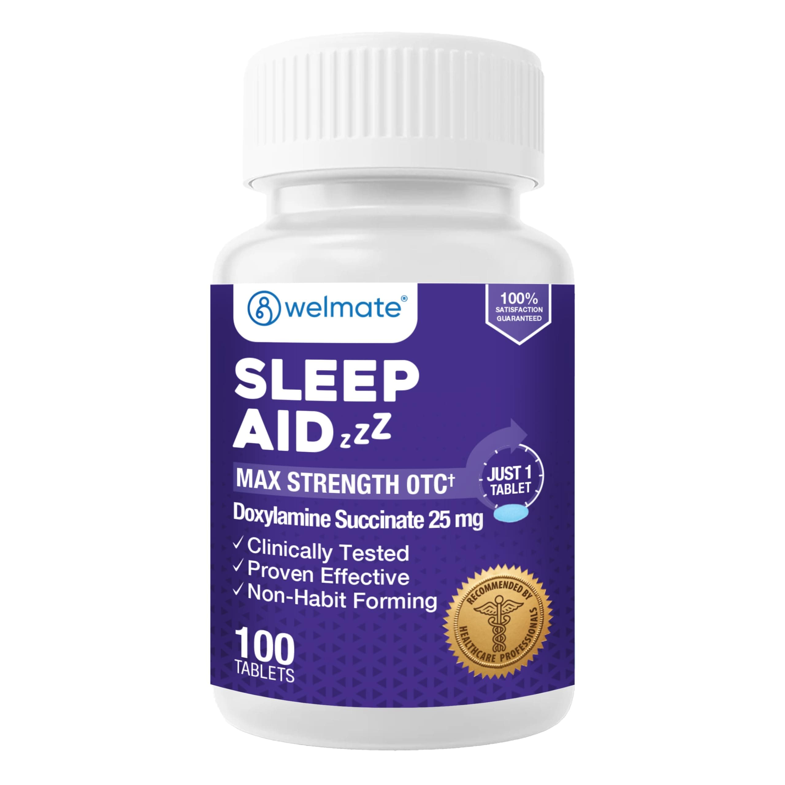 Nighttime Sleep Aid - Doxylamine Succinate 25 mg - for Adults & Children 12+ - 100 Tablets