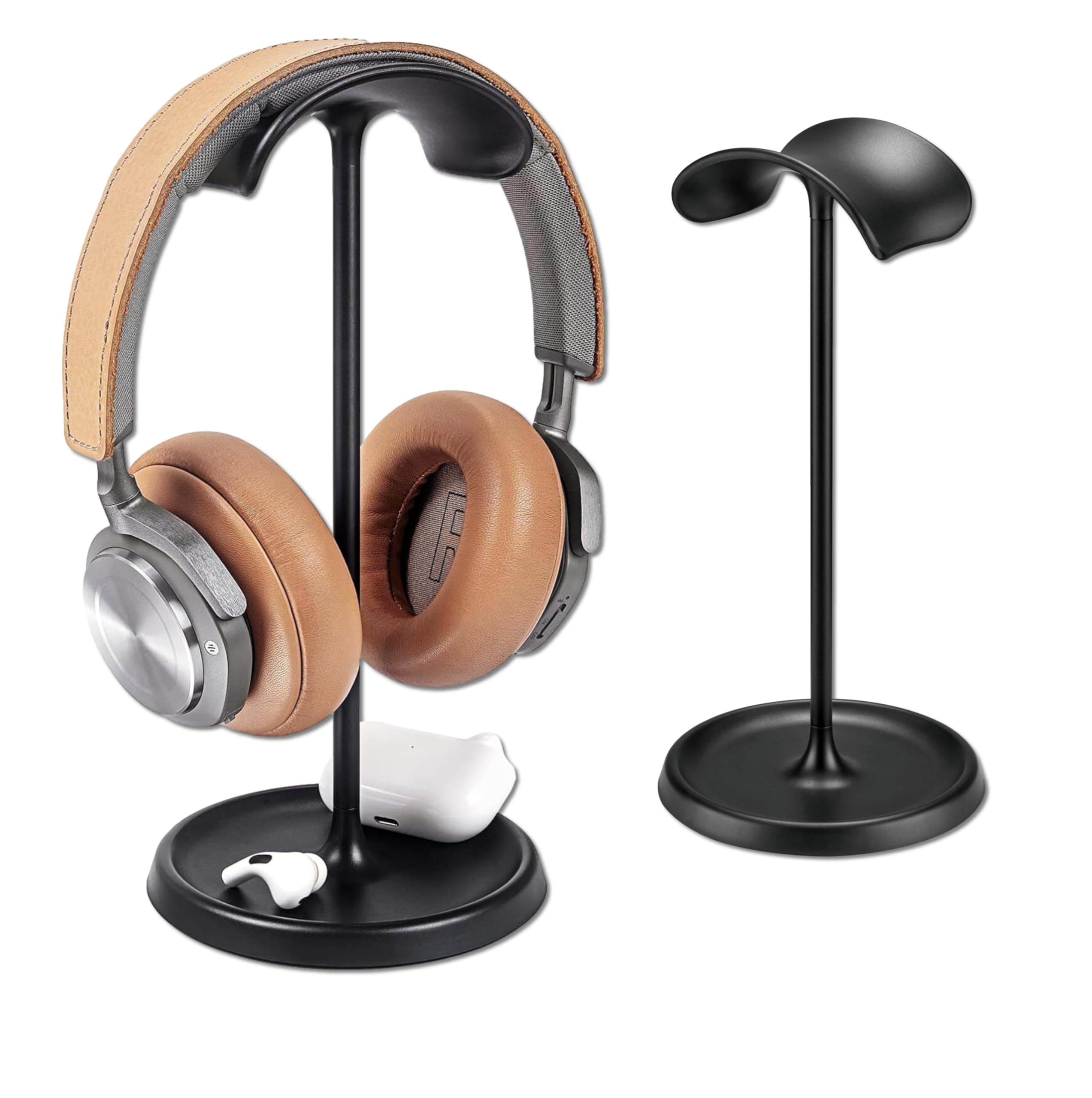 Hoss® Headphone Stand - Aluminium Heavy Base Gaming Headphones Stand with Safe Curved ABS Headrest and Storage Base (Colour:Black)