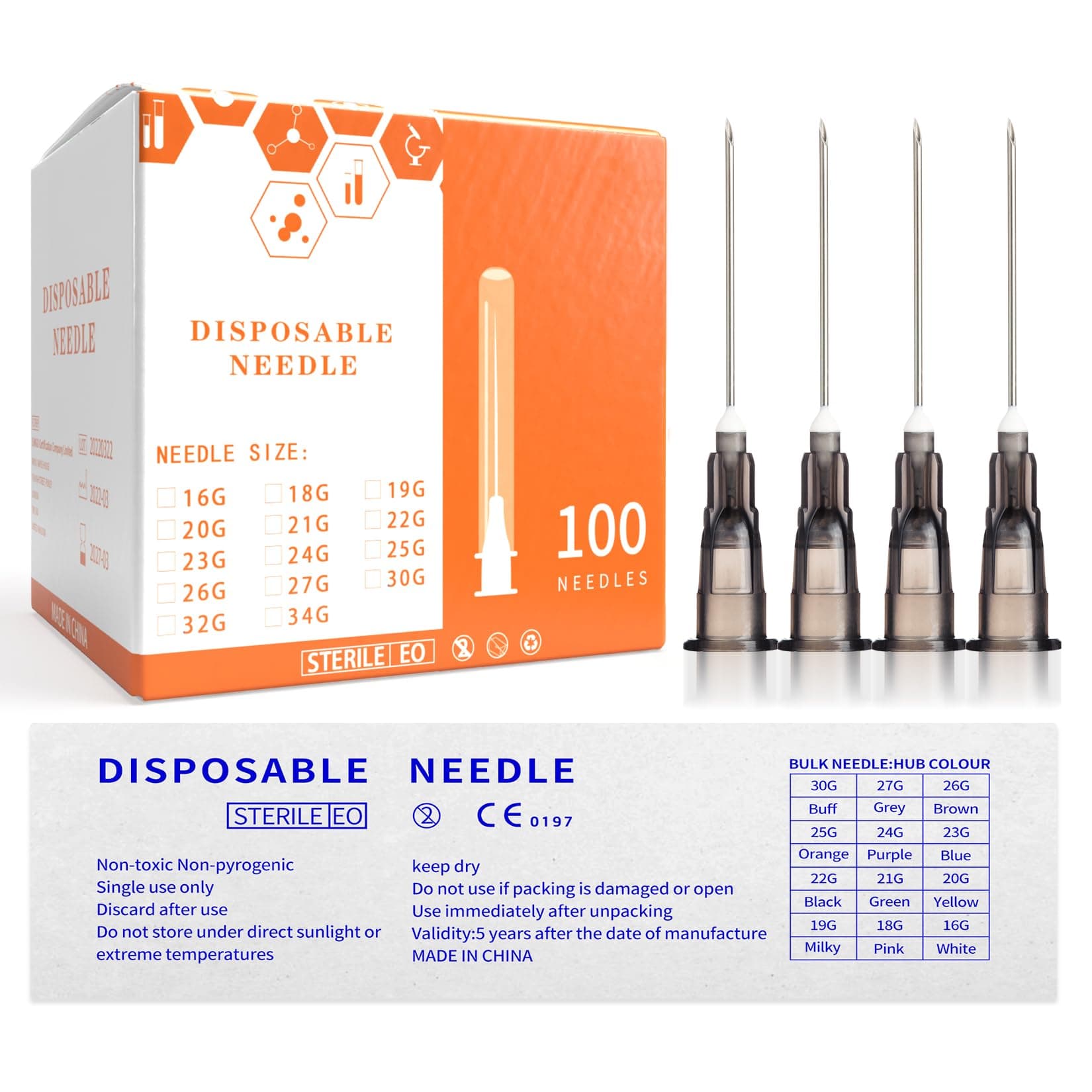 100Pack 22 Gauge 1.5 Inch Needlr Luer Lock Dispensing Accessories, Individually Packaged