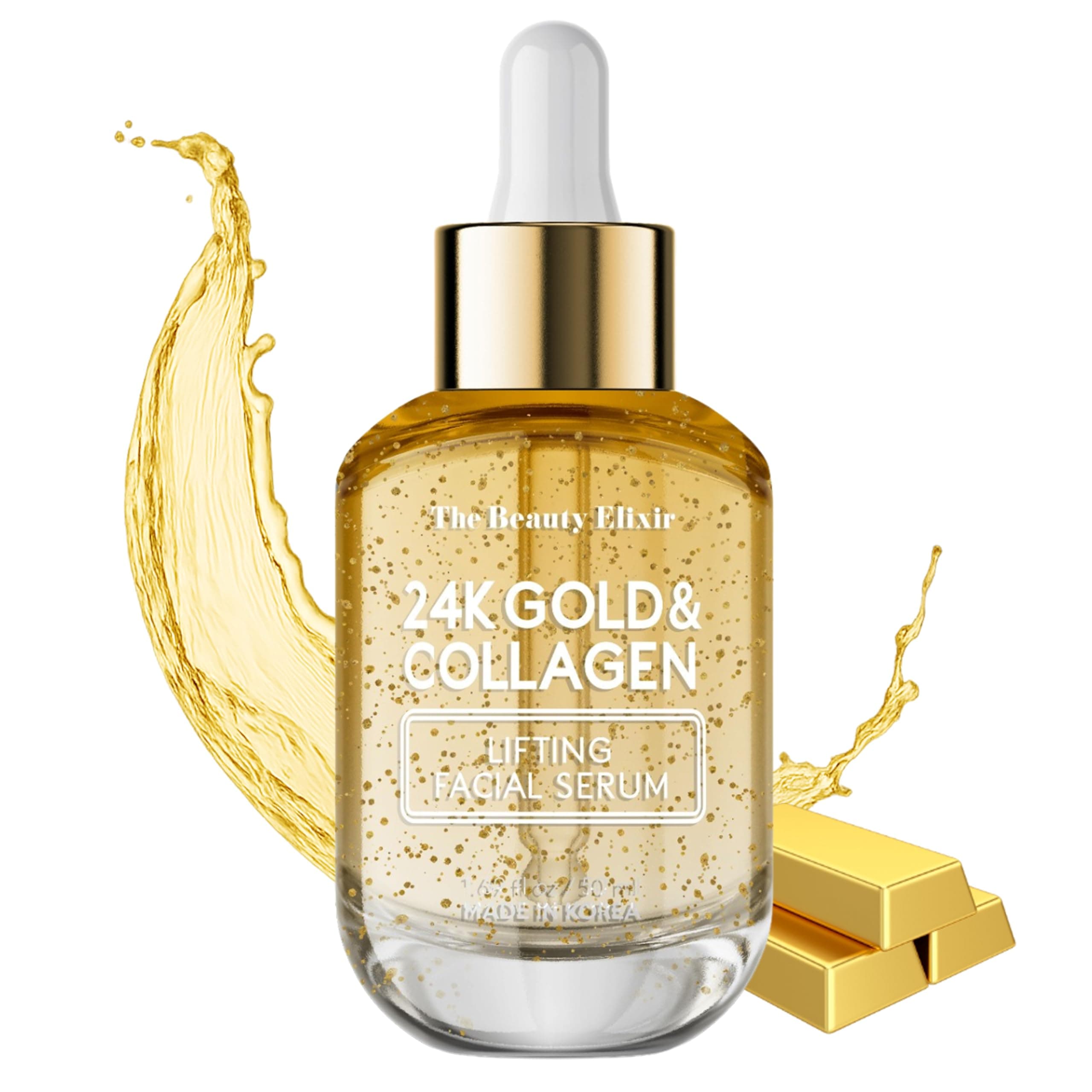 Collagen Serum For Face With 24K Gold - Dermatologist Tested - Anti Aging, Ultra Hydrating, Fine Lines & Wrinkle Treatment - Clean Beauty Korean Skin Care - 1.69Oz