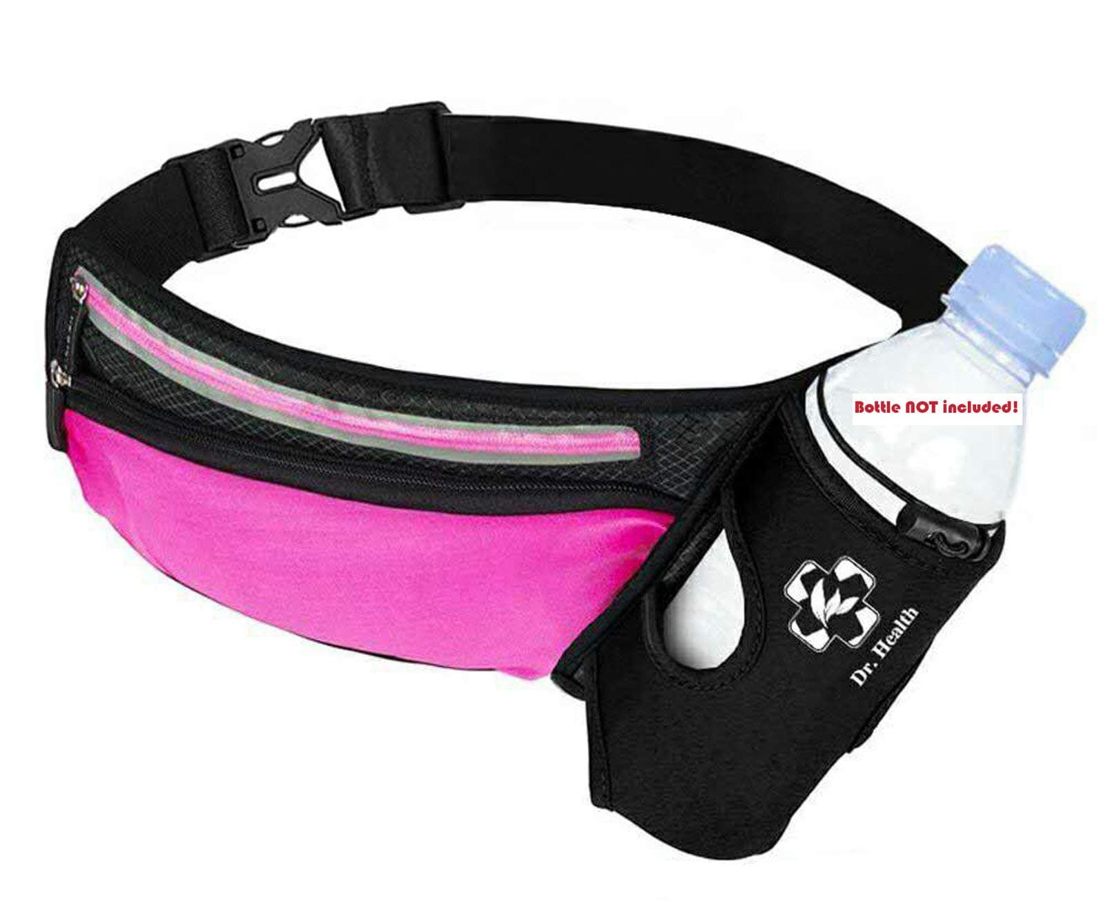 Running Belt Sport Waist Pack with Water Bottle Holder Hydration Belt Fanny Pack Reflective Stripes Cellphone Storage Earphone hole for Dog walker Hiking Travel (BLACK/PINK)