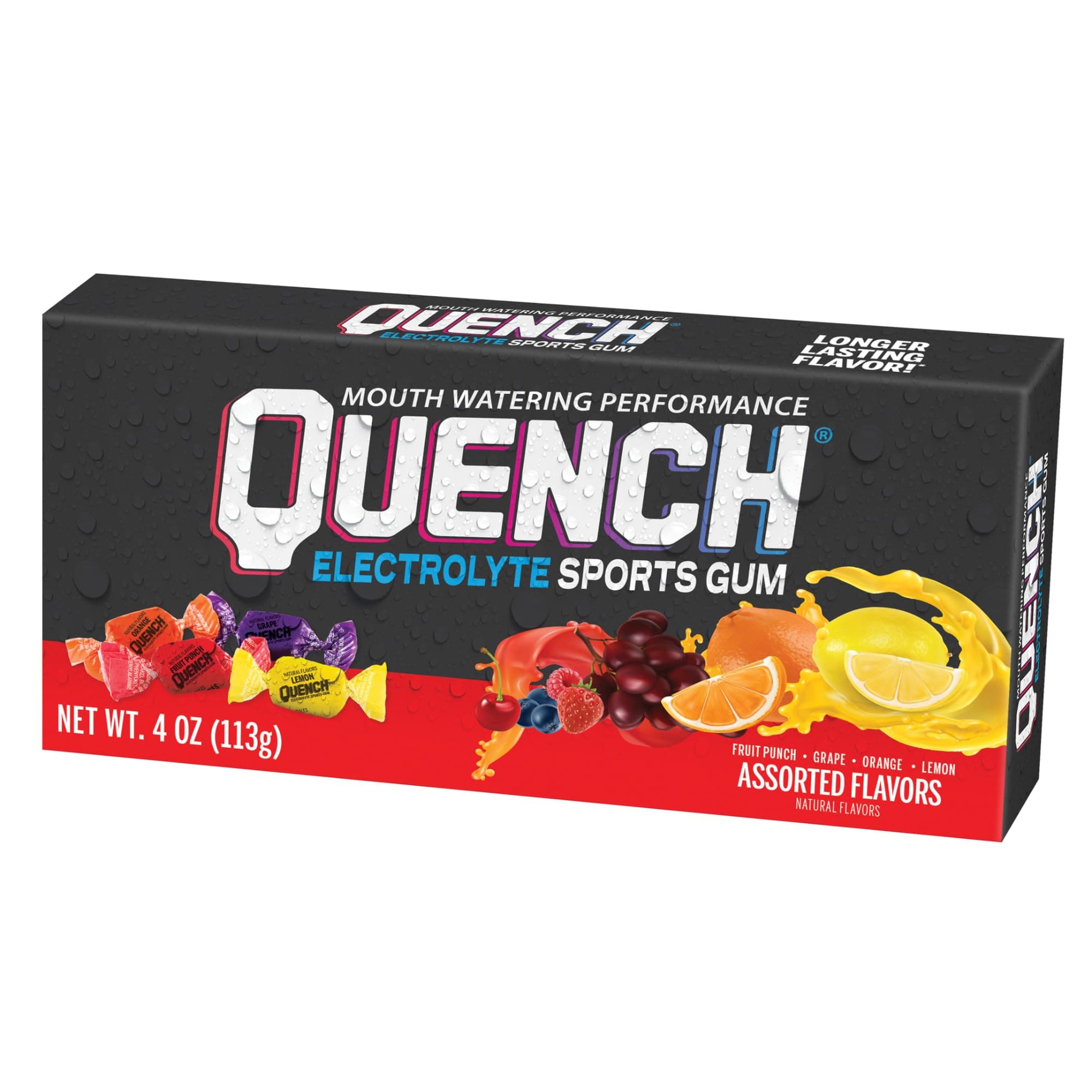 Mueller Quench Chewing Gum Variety Box, 25 pieces (Lemon, Fruit, Orange and Grape)