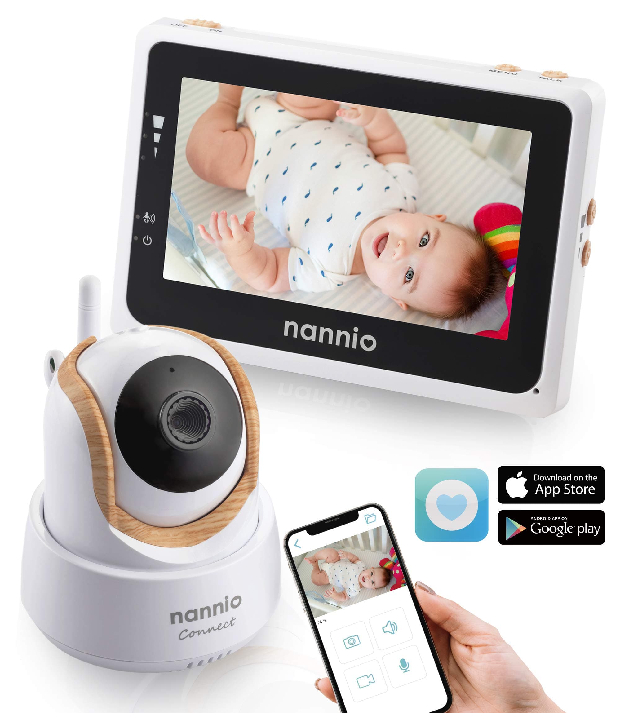 Nannio Connect Video Baby Monitor with Mobile APP 4.3 inch Touch Screen Parent Unit and HD Pan-Tilt-Zoom Camera, Available for iOS and Android,Outstanding Night Vision,VOX and Temperature Alert …