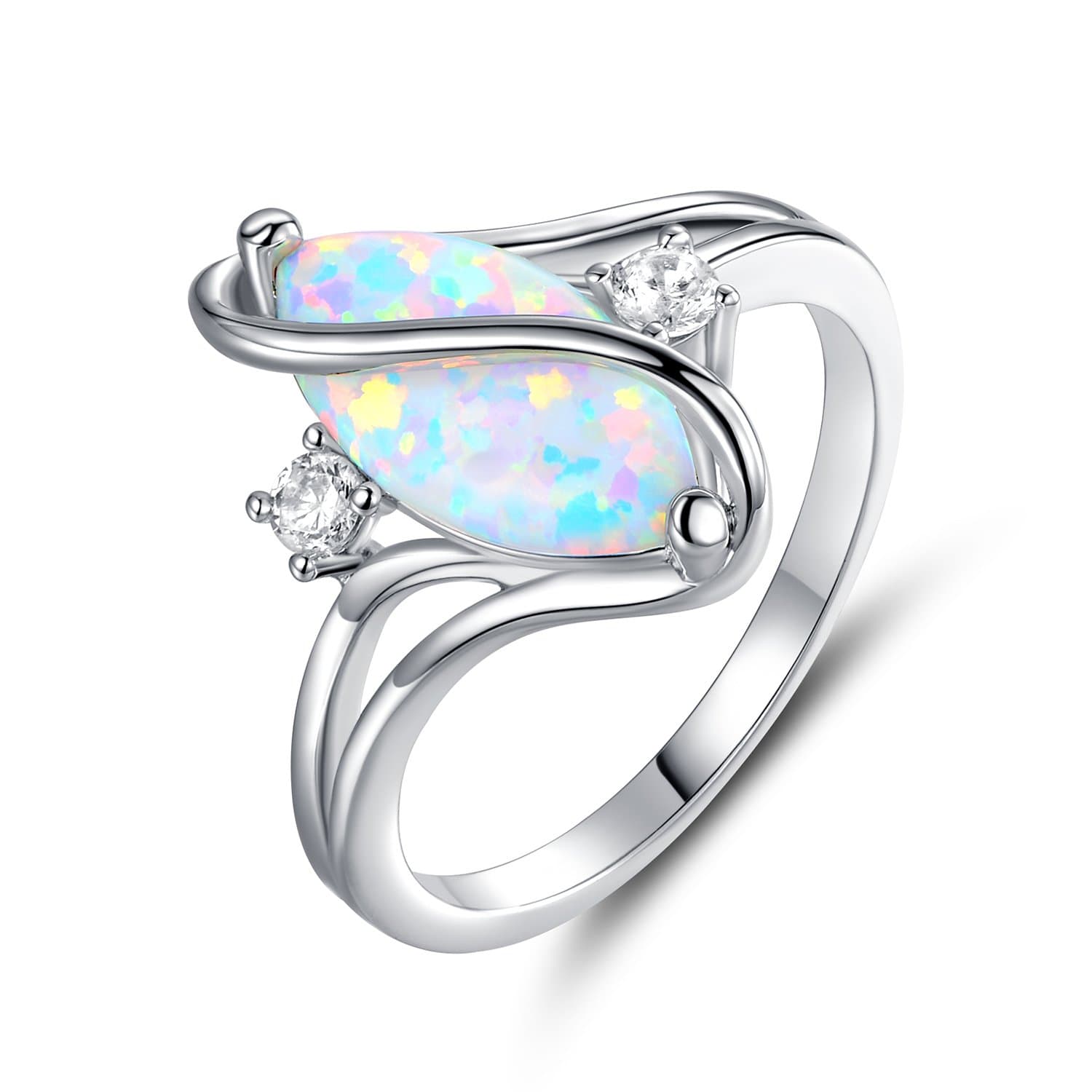 Rose Gold & White Gold Plated Created Ruby, White Fire Opal & Cubic Zirconia Accents Ring