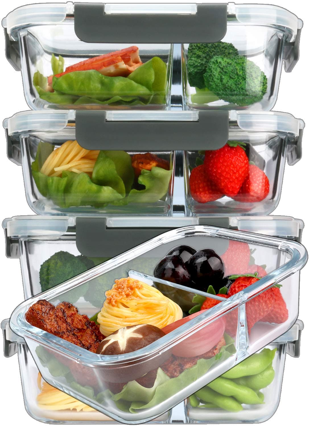 [5-Packs,36 oz]Glass Food Storage Container Set with Two Compartments