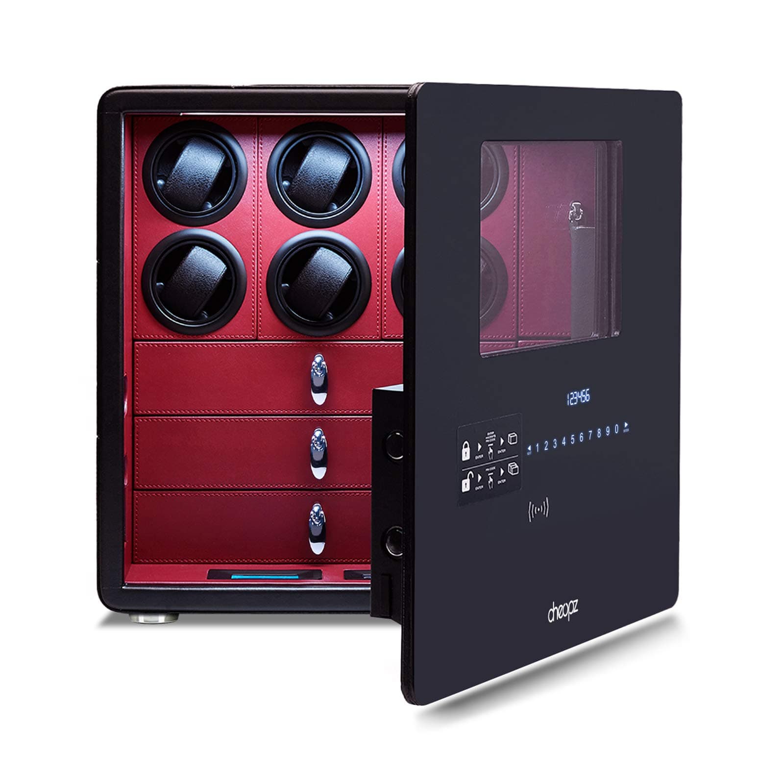 - Safe Watch Winder Box for 6 Automatic Watches & Multi Jewelry Storage with Lock Security