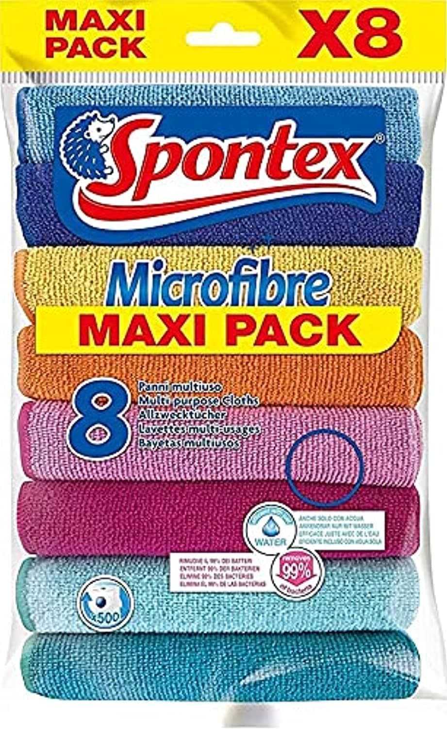 Spontex Microfibre Multi-Purpose Cloths - Pack of 8 x 3, Multi Colours