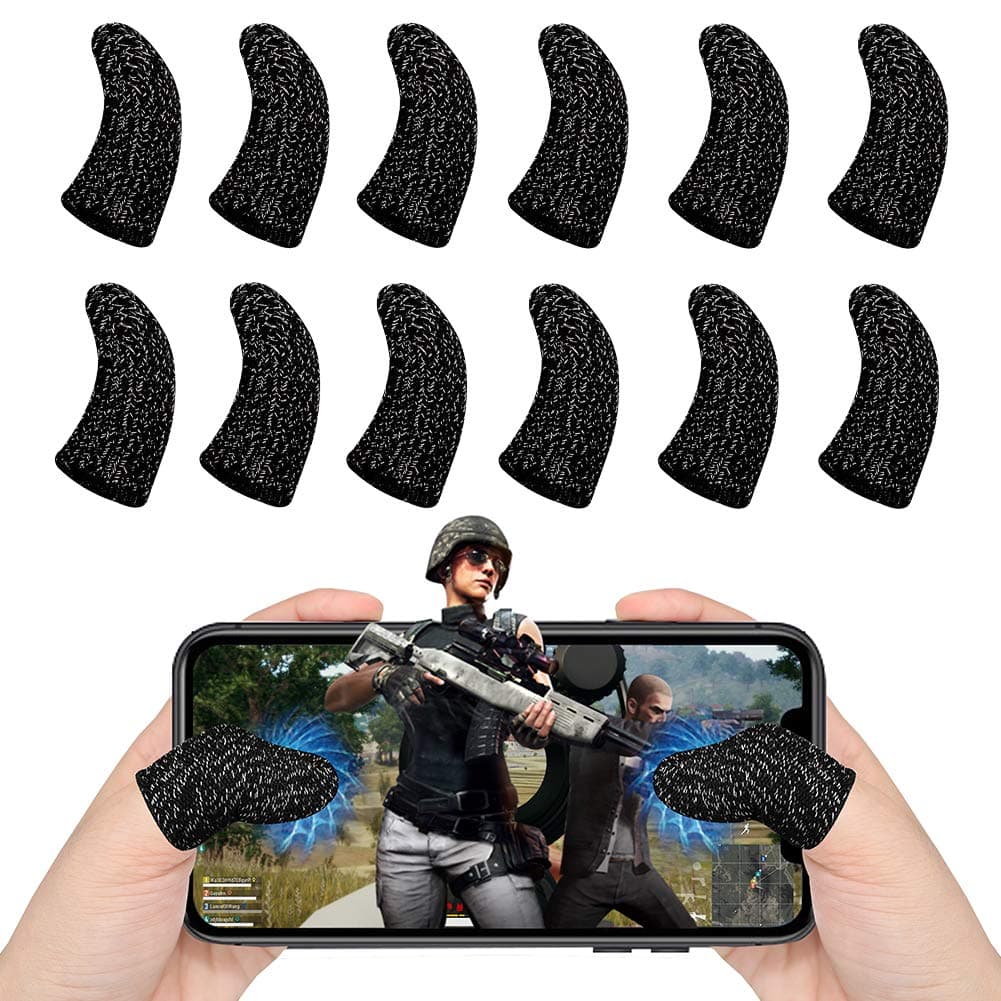 Yaliu 12Pcs Mobile Game Controller Finger Sleeve,Breathable Anti-Sweat Gaming Finger Cot for PUBG/Call of Duty Sensitive Touch Screen Finger Sleeve for Android iSO Phone