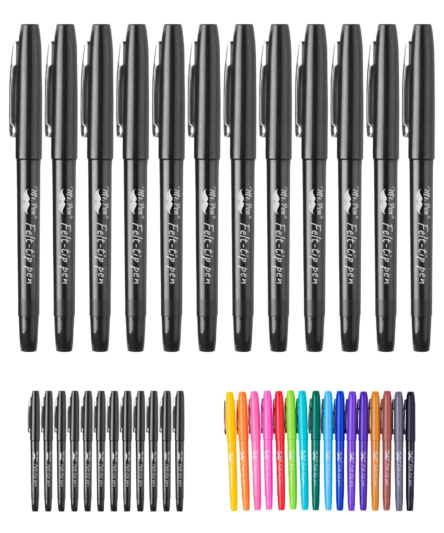 Felt Tip Pens, Black Pen, 12 Pack, Fast Dry, No Smear, Planner Markers
