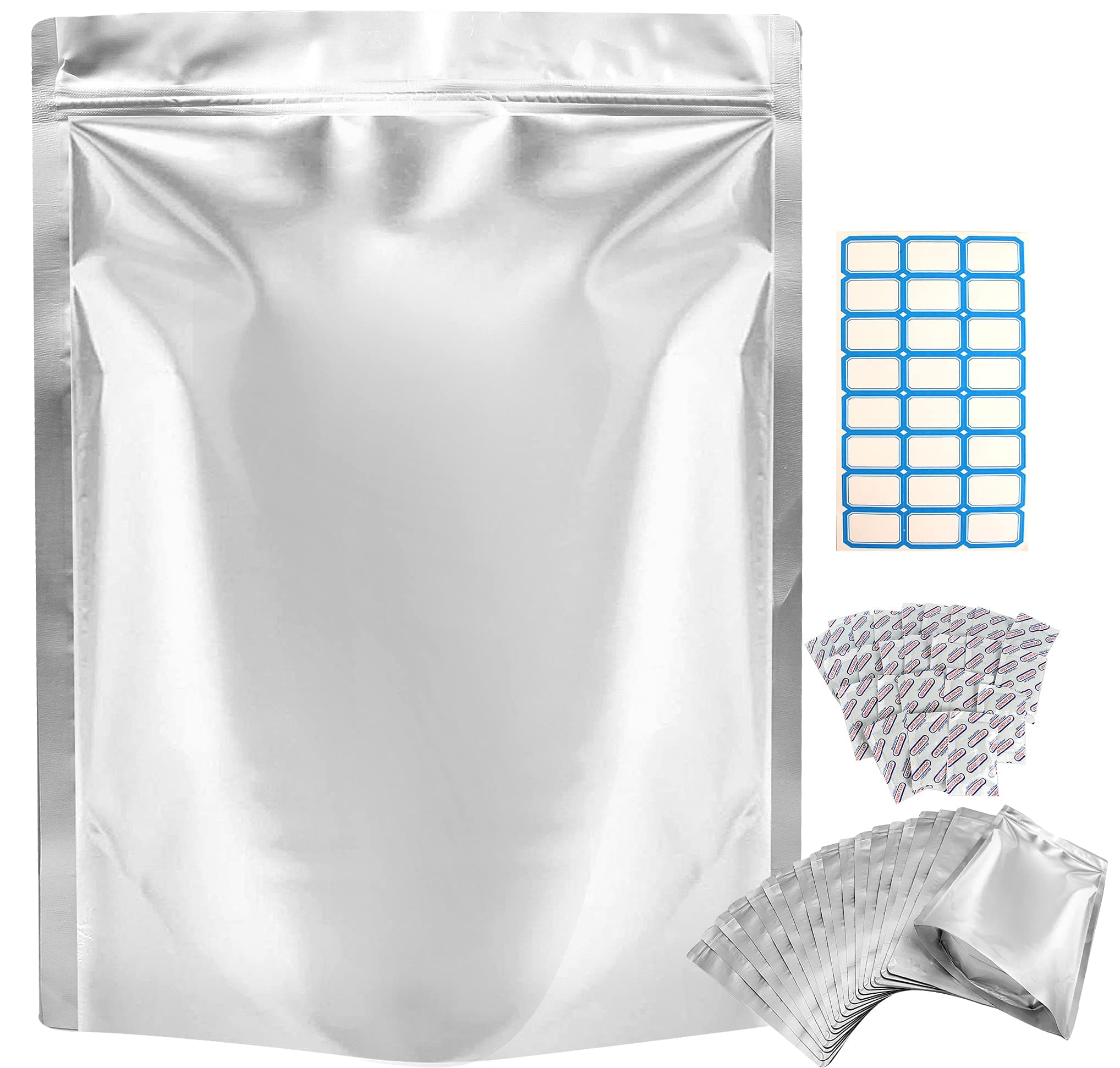 25 Pack Resealable Mylar Bags for Food Storage – 1 Gallon (10 x 14 Inch with 9.4 Mil Ultra Thickness) with 500cc Oxygen Absorbers – Vacuum Seal Bags for Meat, Cookies, Nuts and Vegetables