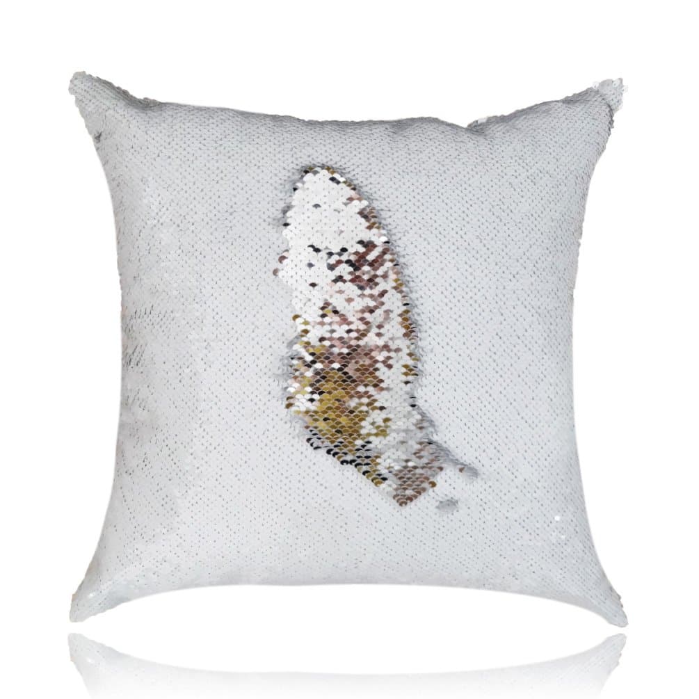 16 x 16 inch Sparkly Sequin Pillow Case Sequin Cushion Cover Reversible Mermaid Throw Pillow Case for Couch Decoration,White and Silver