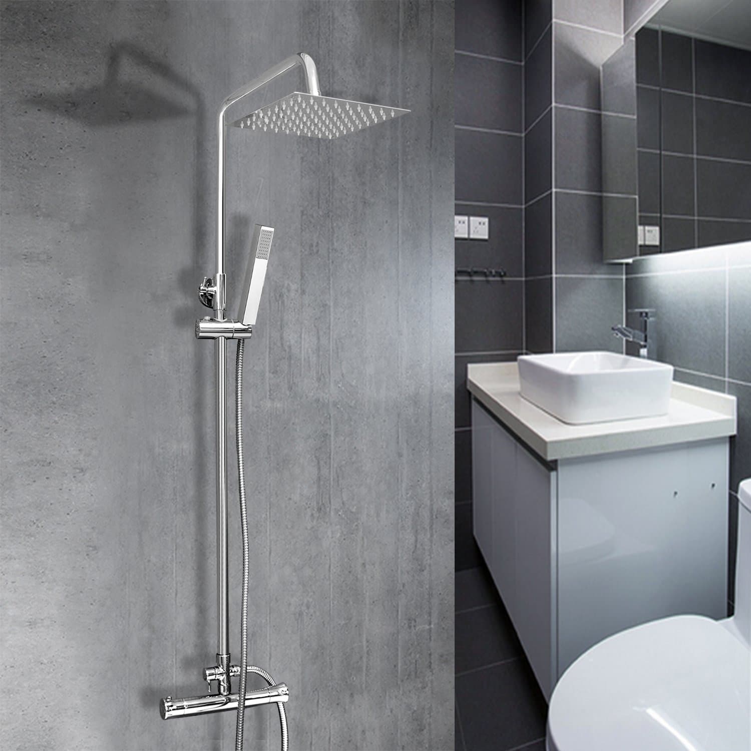 Vesuvio Thermostatic Shower Mixer Set with 8"Square Rain Showerhead and Handset