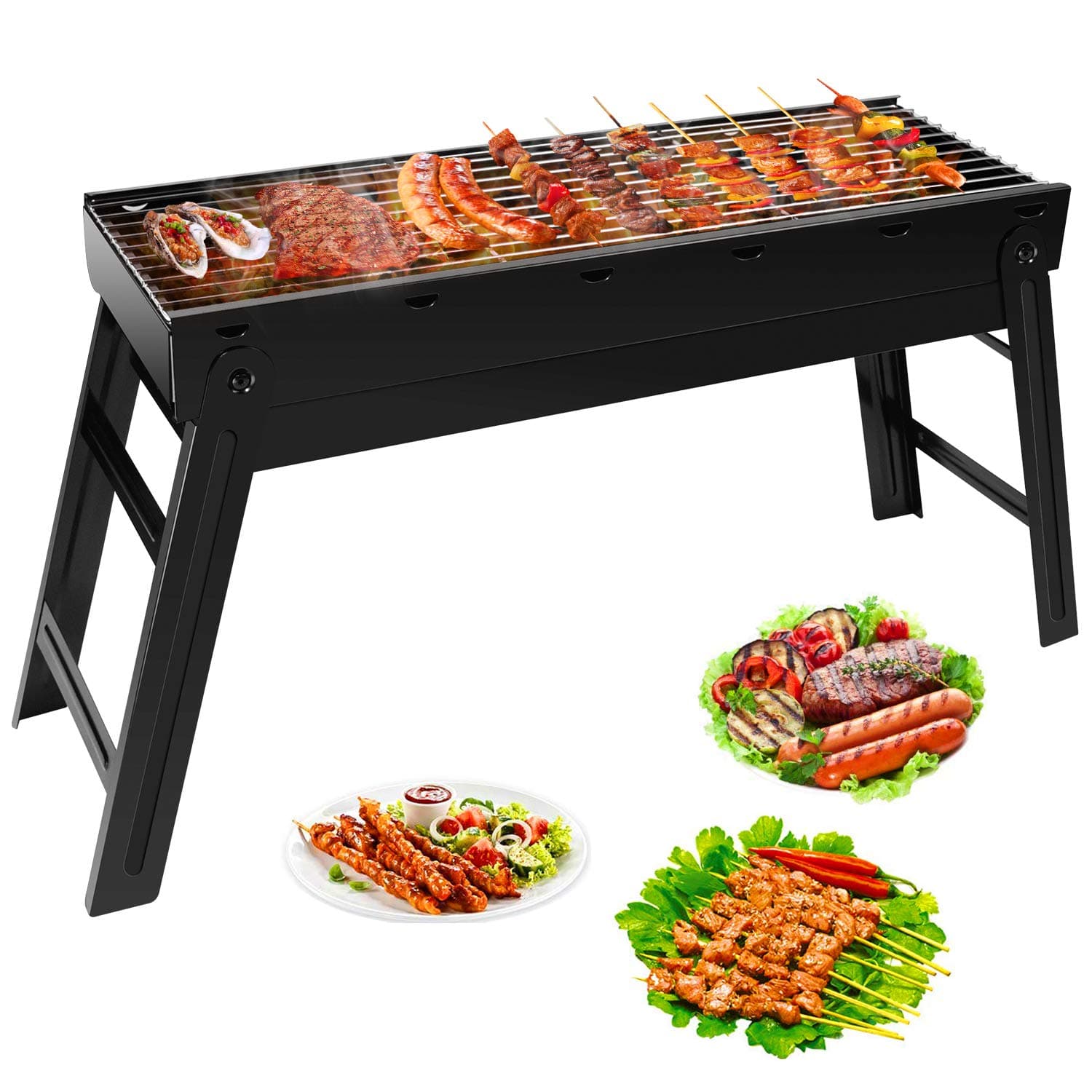 Barbecue Charcoal Grill, Portable Folding Lightweight BBQ Grill, Stainless Steel Smoker Grill with Remove Net, Easy to Assemble and Clean, Perfect for Outdoor Camping Picnics Cooking Hiking