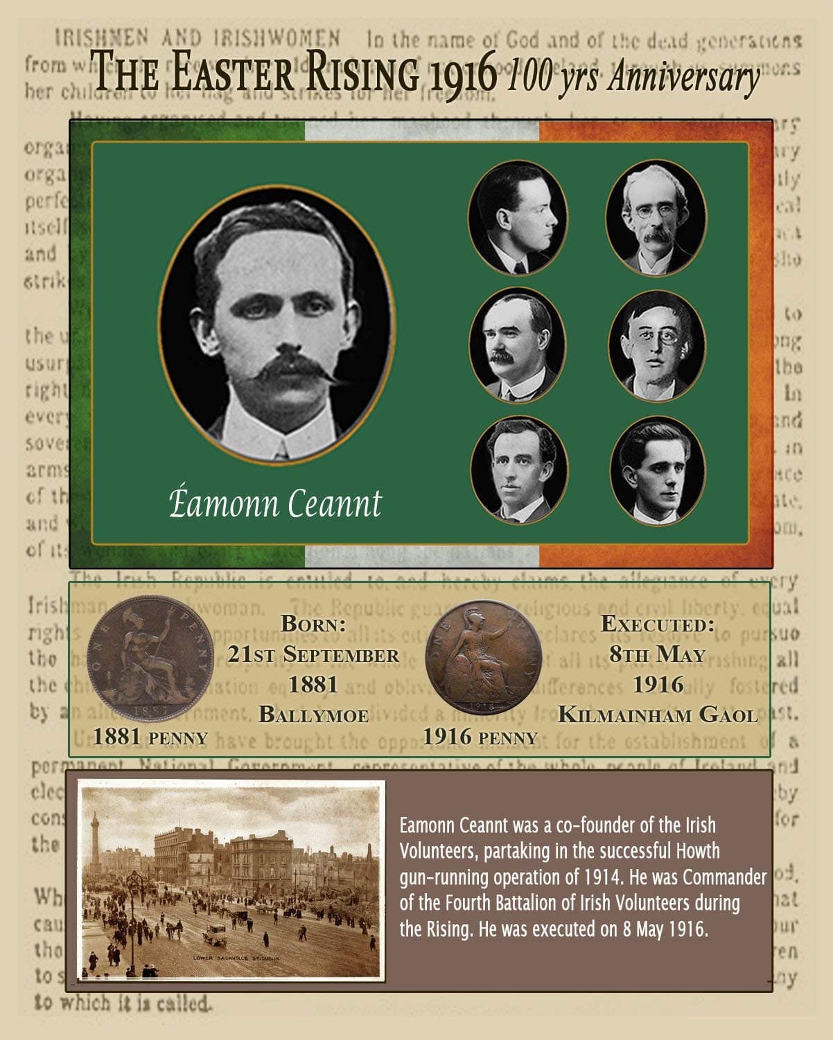 To243Finn Easter Rising 1916 Eamonn Ceannt Original Birth and Death Coin One Off Special Metal Sign Very Rare And Highly Collectable Memorabilia