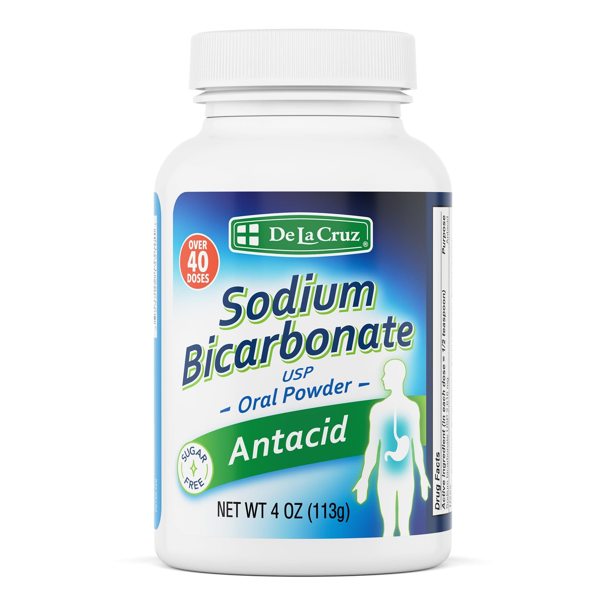 De La Cruz Pure Sodium Bicarbonate Powder ā Baking Soda & Baking Powder Aluminium Free Antacid for Heartburn & Indigestion ā Packed in USA ā 4 OZ.