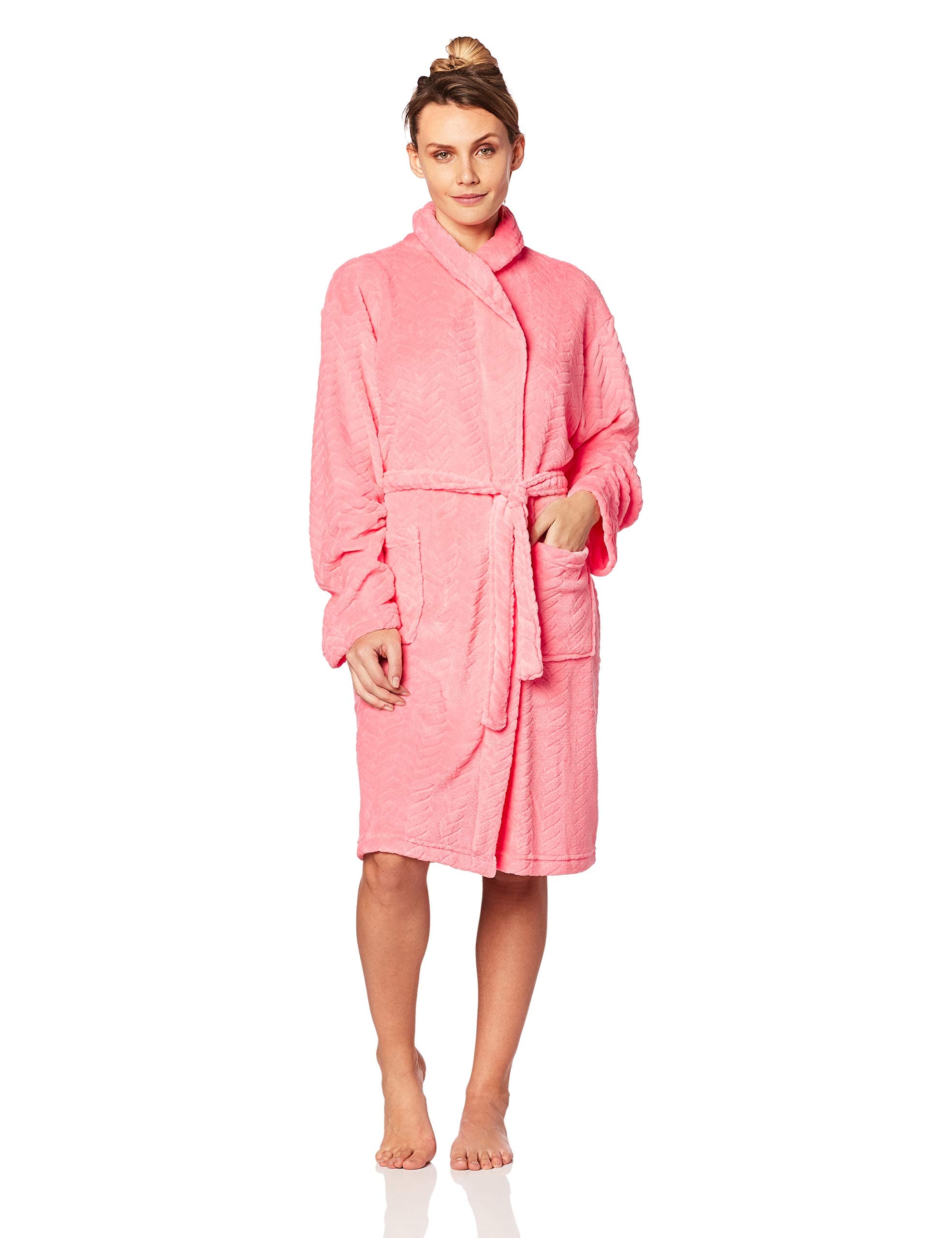 Seven Apparel Hotel Spa Collection Herringbone Textured Plush Robe, Dark Coral Pink