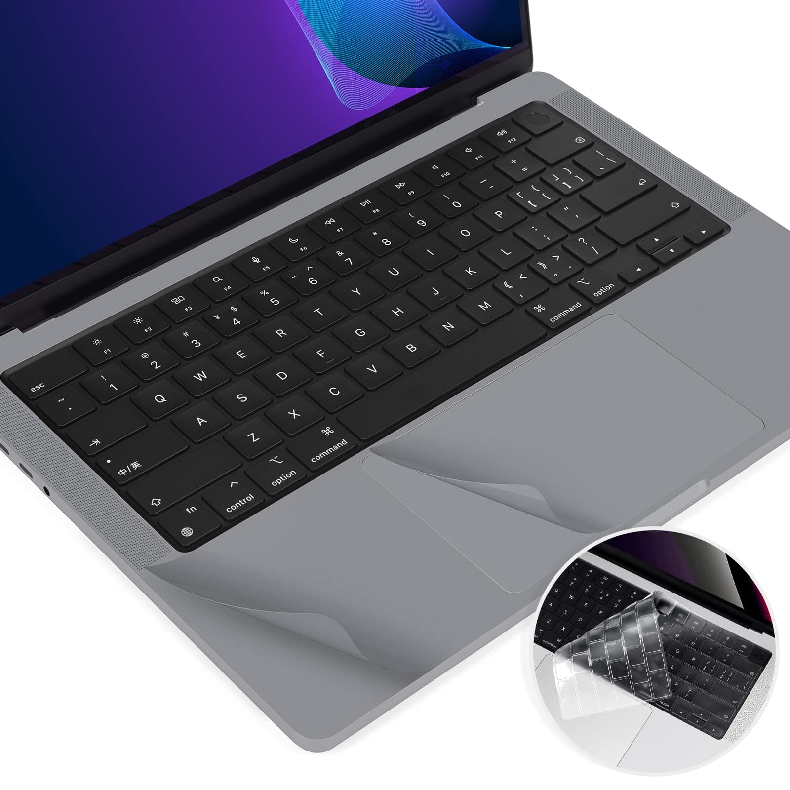 3-in-1 MacBook Pro 14 Palm Rest Cover with TrackPad Protector Skin for 2023 2022 2021 New Apple MacBook Pro 14 Inch M2 M1 Pro/Max Chip A2442 A2779 with Keyboard Cover, Space Grey