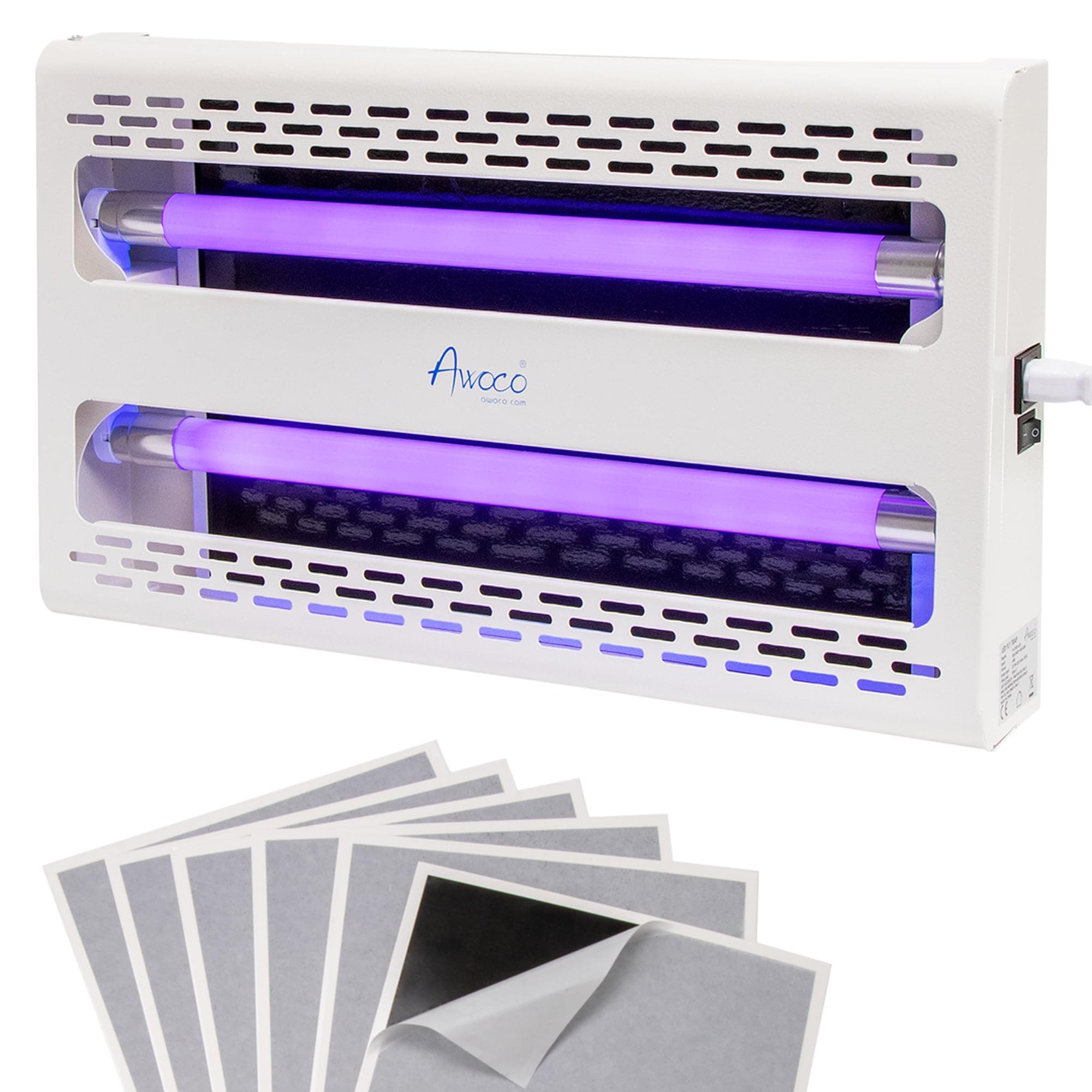 Awoco11W 100V-240V LED Wall Mount or Table Standing Sticky Fly Trap Lamp for Capturing Flies, Mosquitoes, Moths and Flying Insects (Fly Trap Combo)