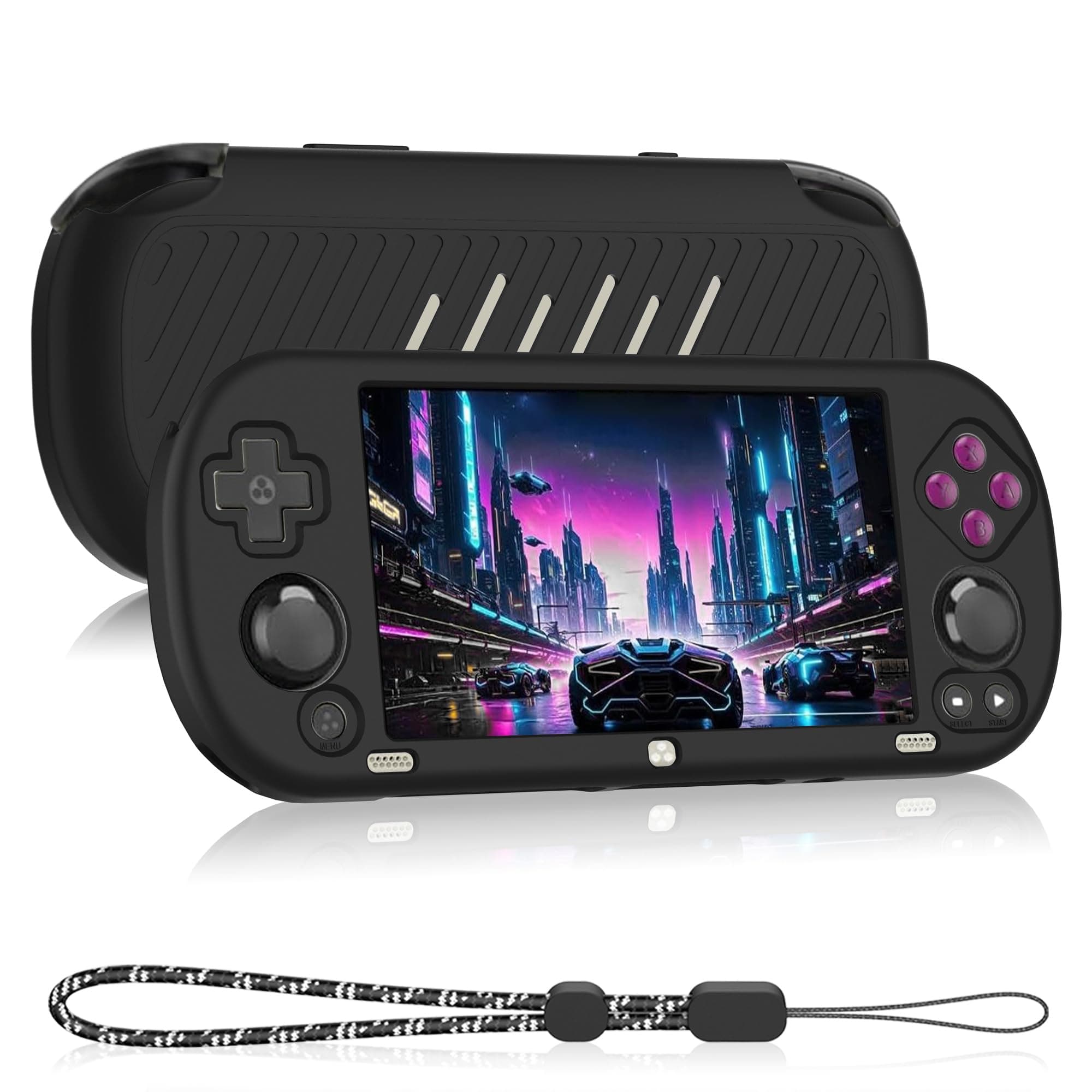 Silicone Case Compatible with Trimui Smart Pro 5-Inch, Anti-Scratch, Washable, Shockproof Protective Cover for Trimui Smart Pro Handheld Game Console with Lanyard - Black