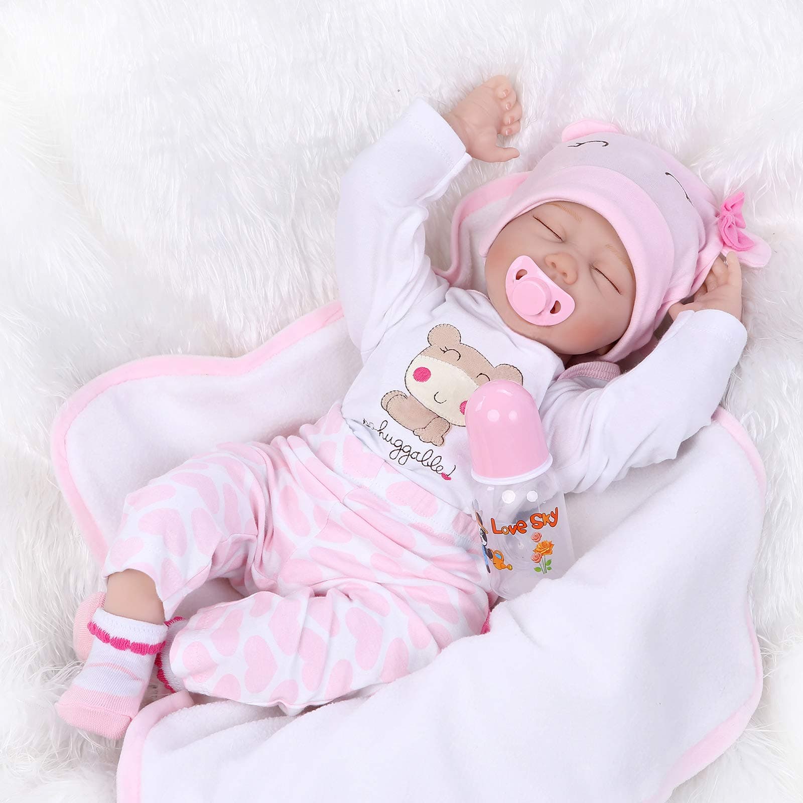 22" Soft Vinyl Handmade Newborn Silicone Doll Real Looking Lifelike Reborn Baby Girl Dolls