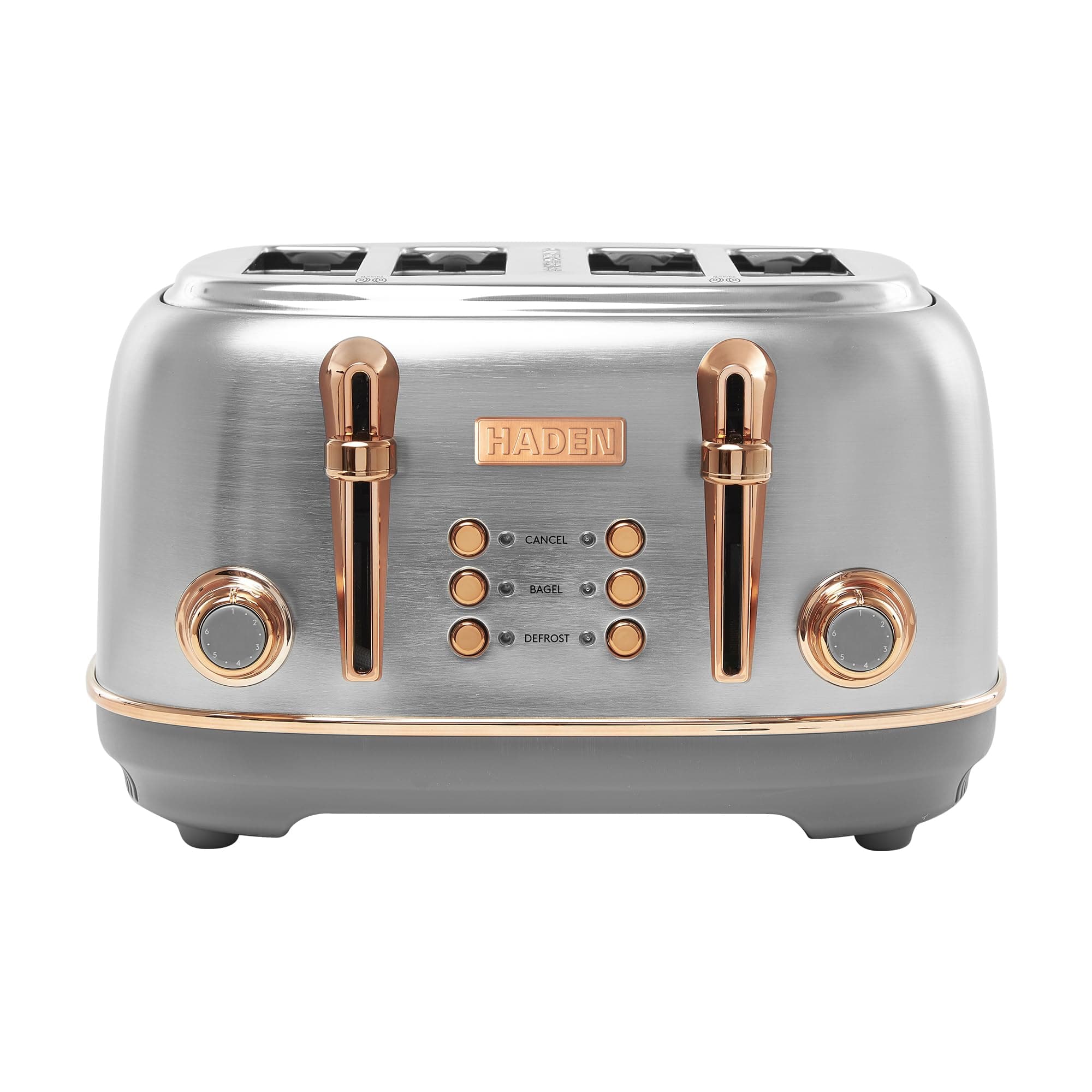 Heritage 4 Slice Wide Slot Stainless Steel Toaster with Adjustable Browning Control & Non-Slip Feet, Steel & Copper