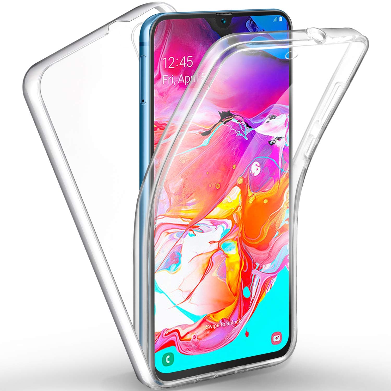 AROYI Samsung Galaxy A70 Case 360 Degree Protection Phone Case, Silicone Clear Cover [2 in 1 Hard PC Back + Soft TPU Front] Case for Samsung Galaxy A70