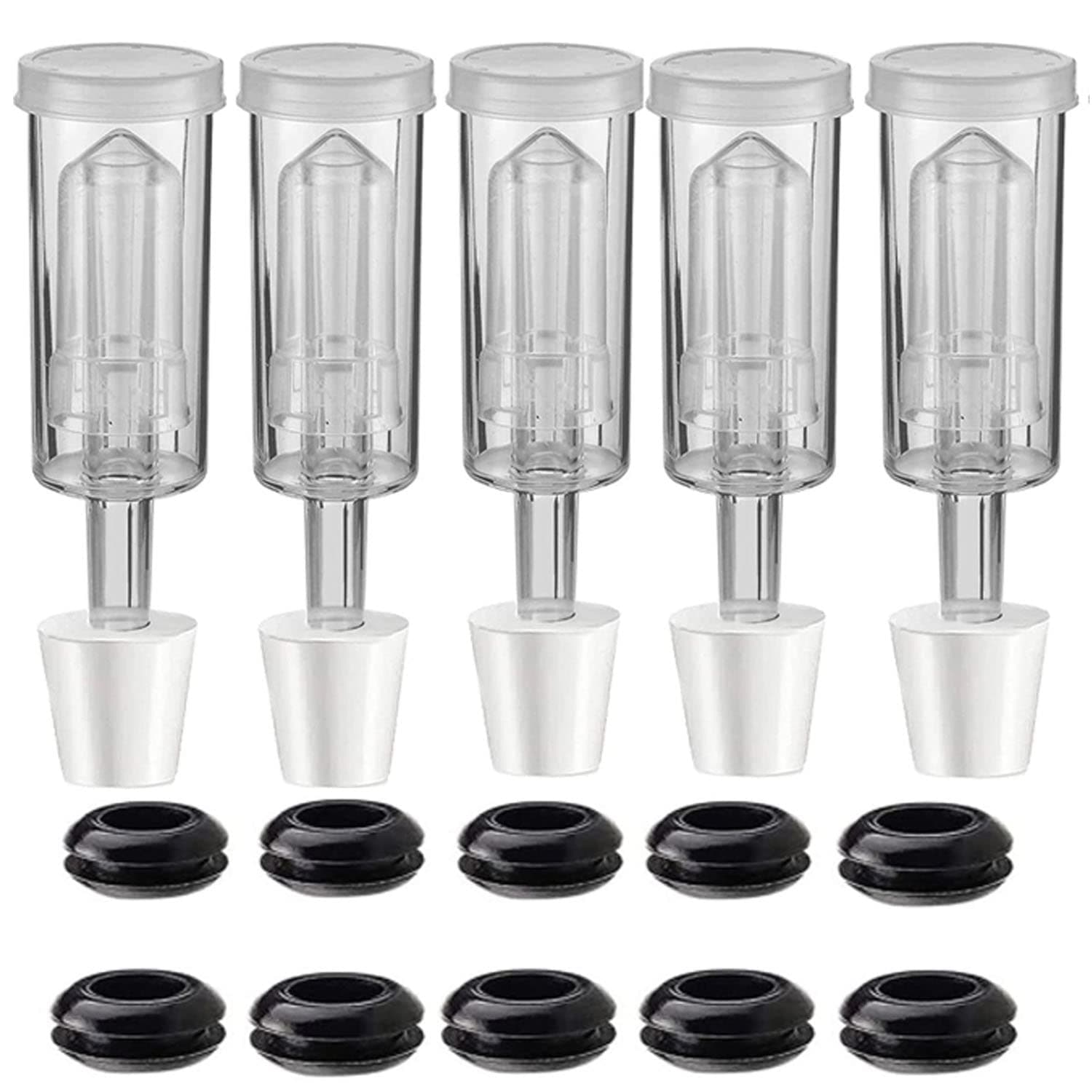 5Pack 3-Piece Airlock with #6 Stoppers and Grommets,Airlocks Fermenting for Brewing Wine Beer Kombucha FDA Transparent