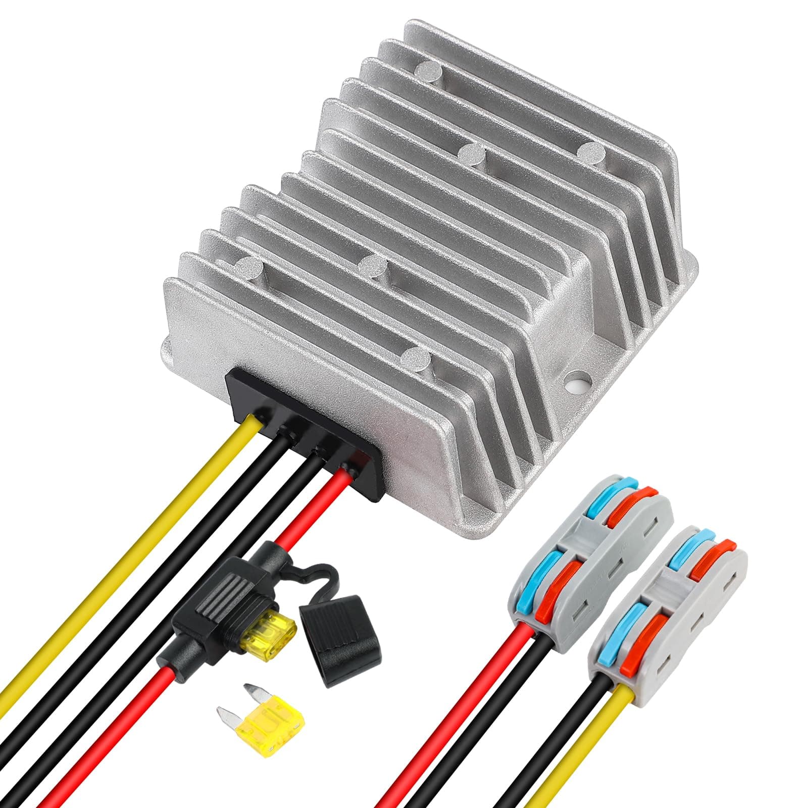 20A 240W DC 18V 20V 24V 36V 48V to 12V Voltage Converter with Fuse Step Down Regulator Buck Reducer Power Converter Waterproof Transformer for Golf Cart(Inputs 18V-60V to 12V 20A)