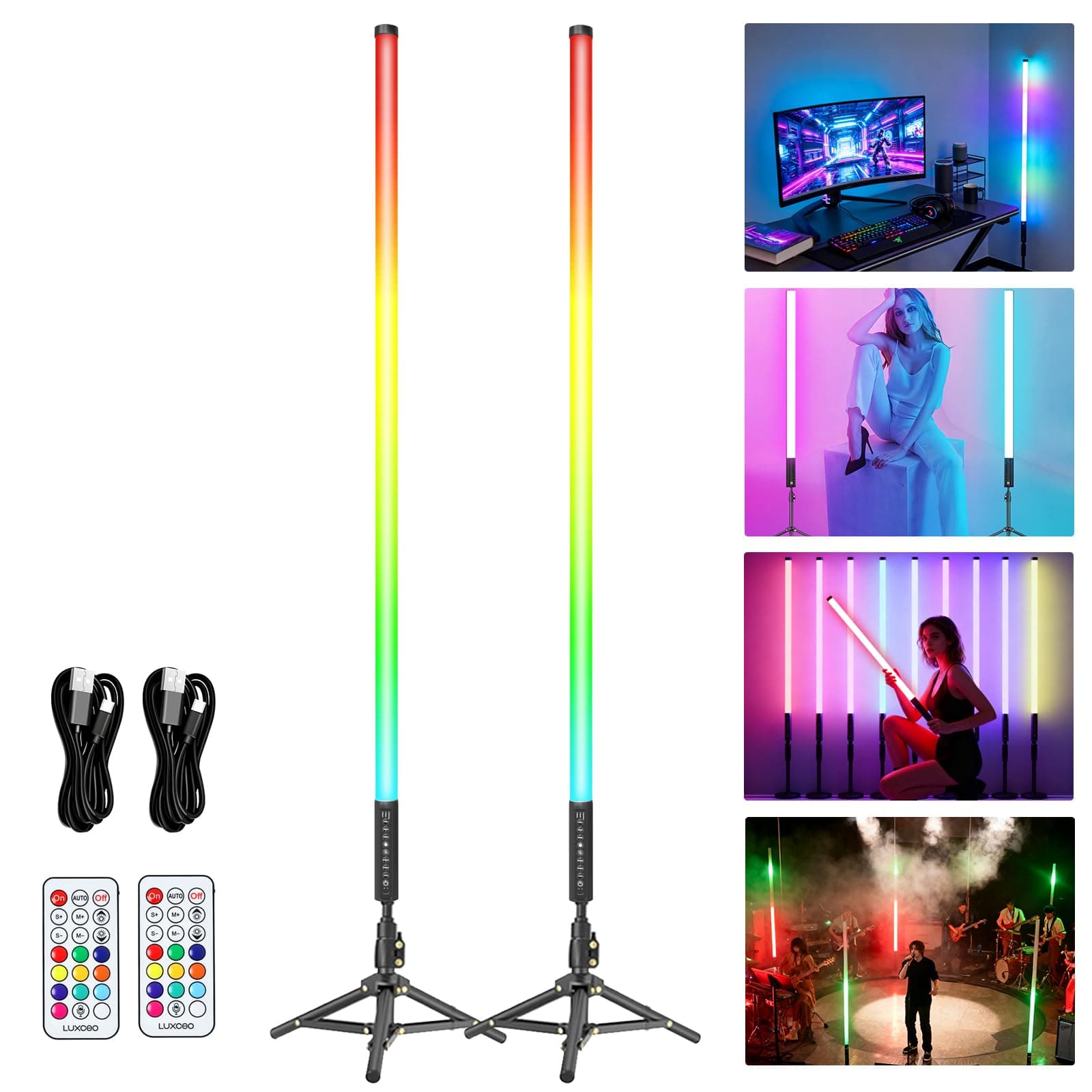 2 Pack 4ft Portable Battery Powered Tube Light 5000 mAh Handheld LED Tube Lights 120cm with Tripods, 500 Vivid Effects, for DJ Lighting, Dance, Photography, Light Painting, YouTube, Night Bar, Party