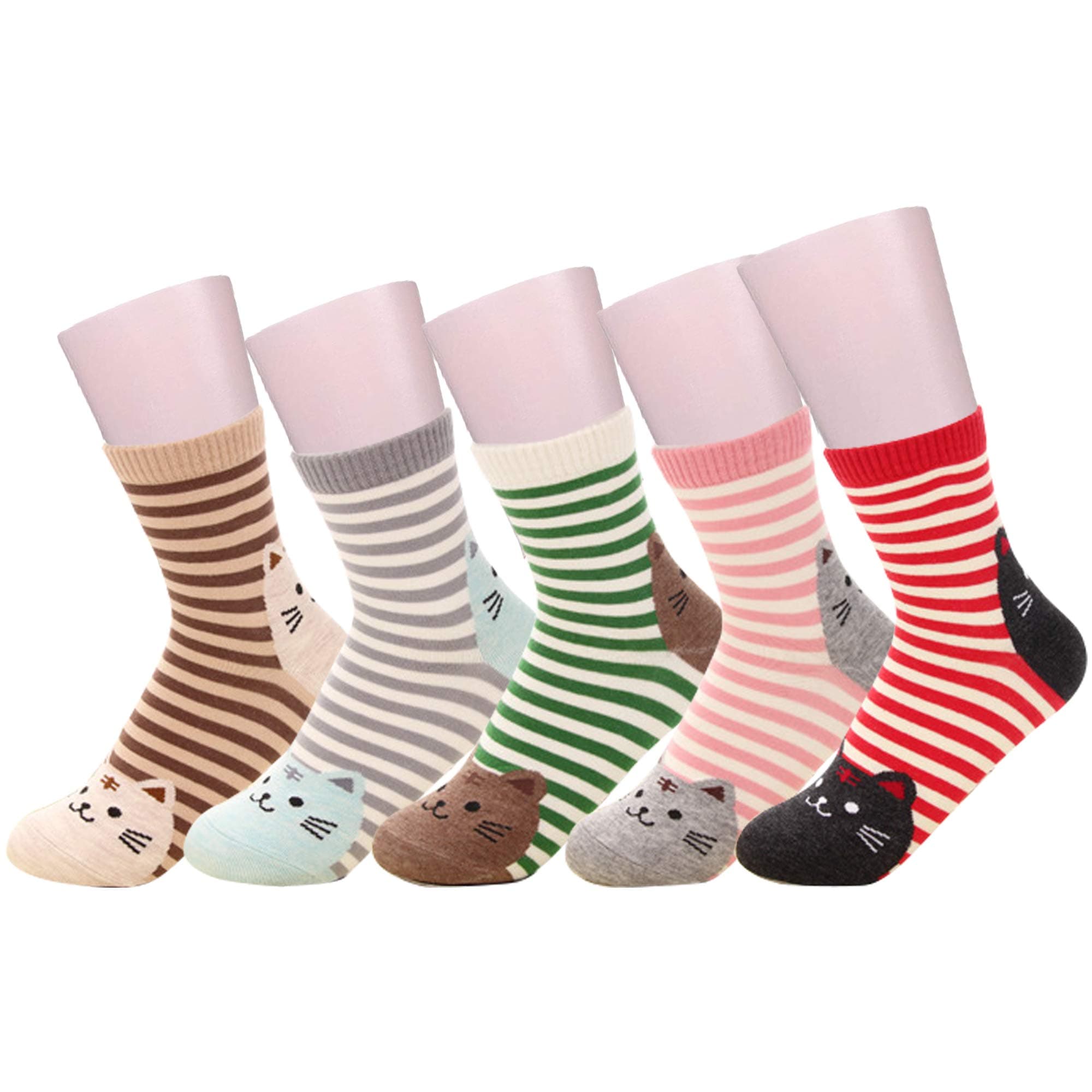 SoxEra Cute Cat Design Women's Casual Comfortable Cotton Crew Socks - 5 Pack…