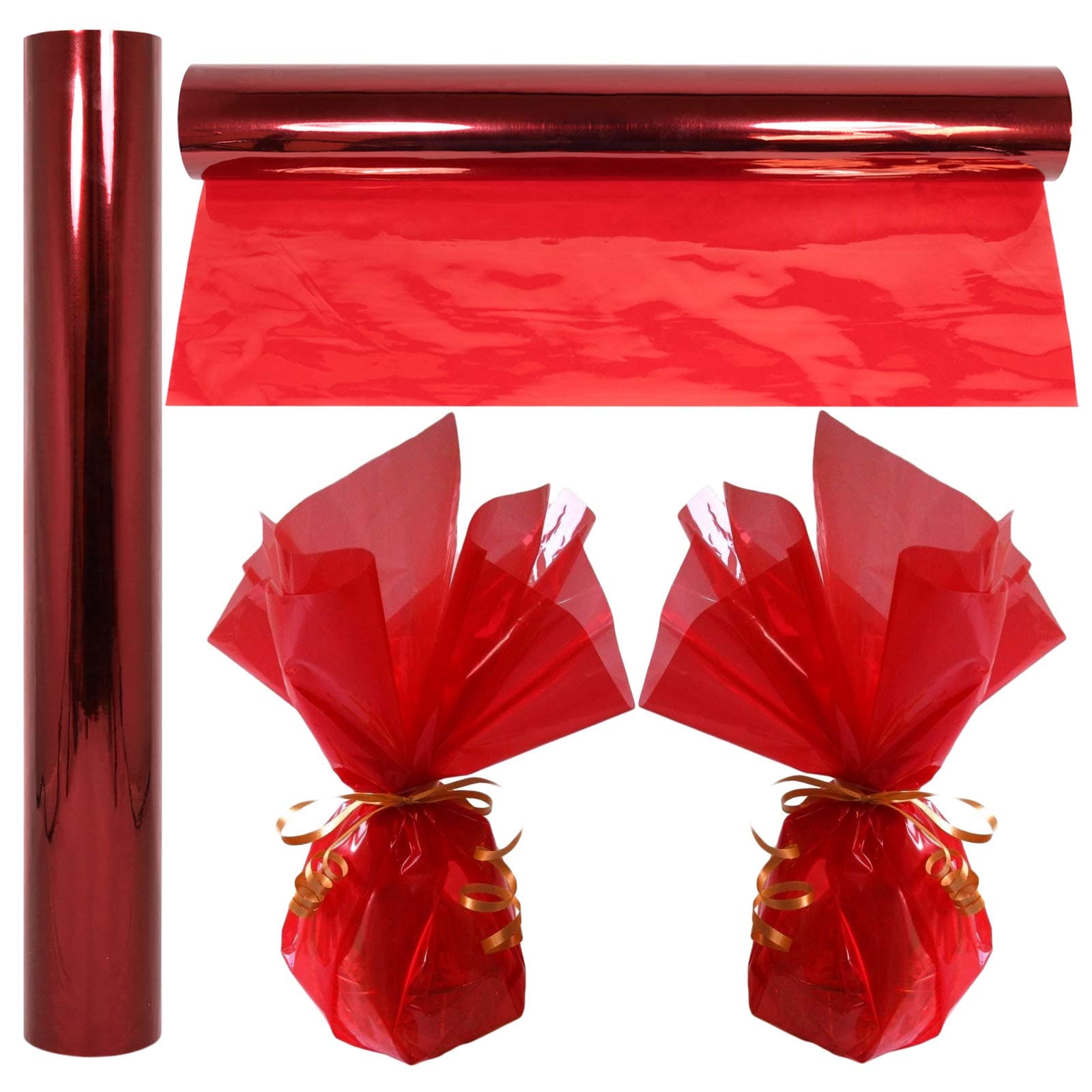 AnapoliZ Cellophane Wrap Roll Red | 100’ Ft. Long X 16” in. Wide | Thick Transparent Red | Gifts, Baskets, Treats, Cellophane Wrapping Paper | Colorful Cello Christmas, Holiday Color