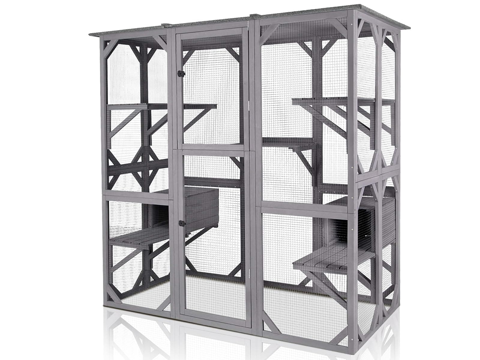 Catio Large Cat House Outdoor Walk in Outdoor Cat Enclosure Indoor Cage Kitty Condo Playpen with Door, Platform & Small House - 71"