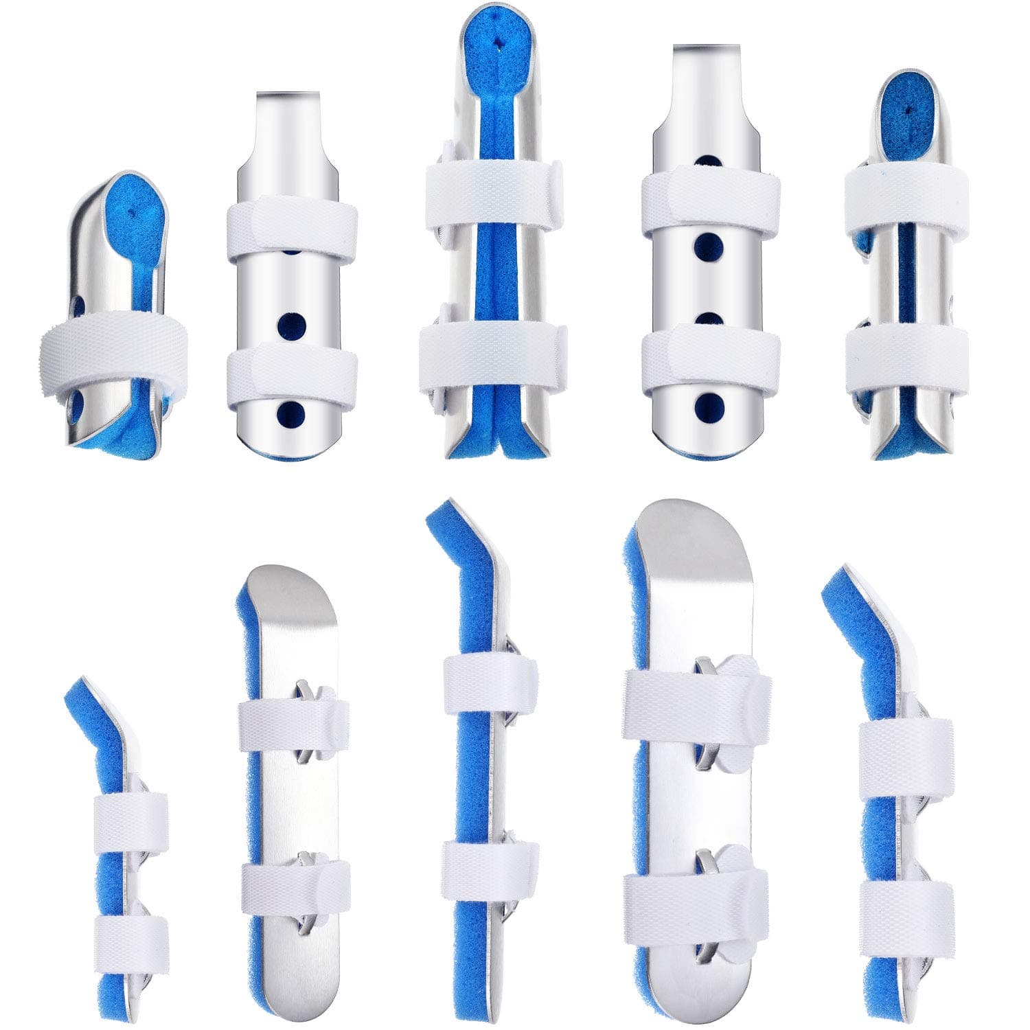 BBTO 10 Pieces Finger Splint Metal Finger Support Knuckle Stabilizer with Soft Foam Interior and Protective Vent, 3 Sizes(Blue,10 Pieces)