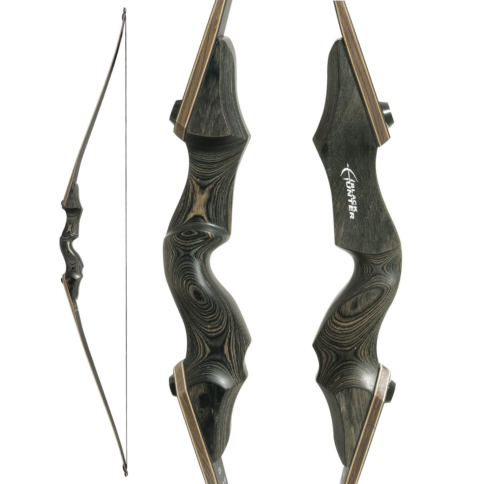 Black Hunter Archery Takedown Recurve Bow American Longbow Adult Right Hand Hunting Wood Bow 60",30-60lbs Target Practice