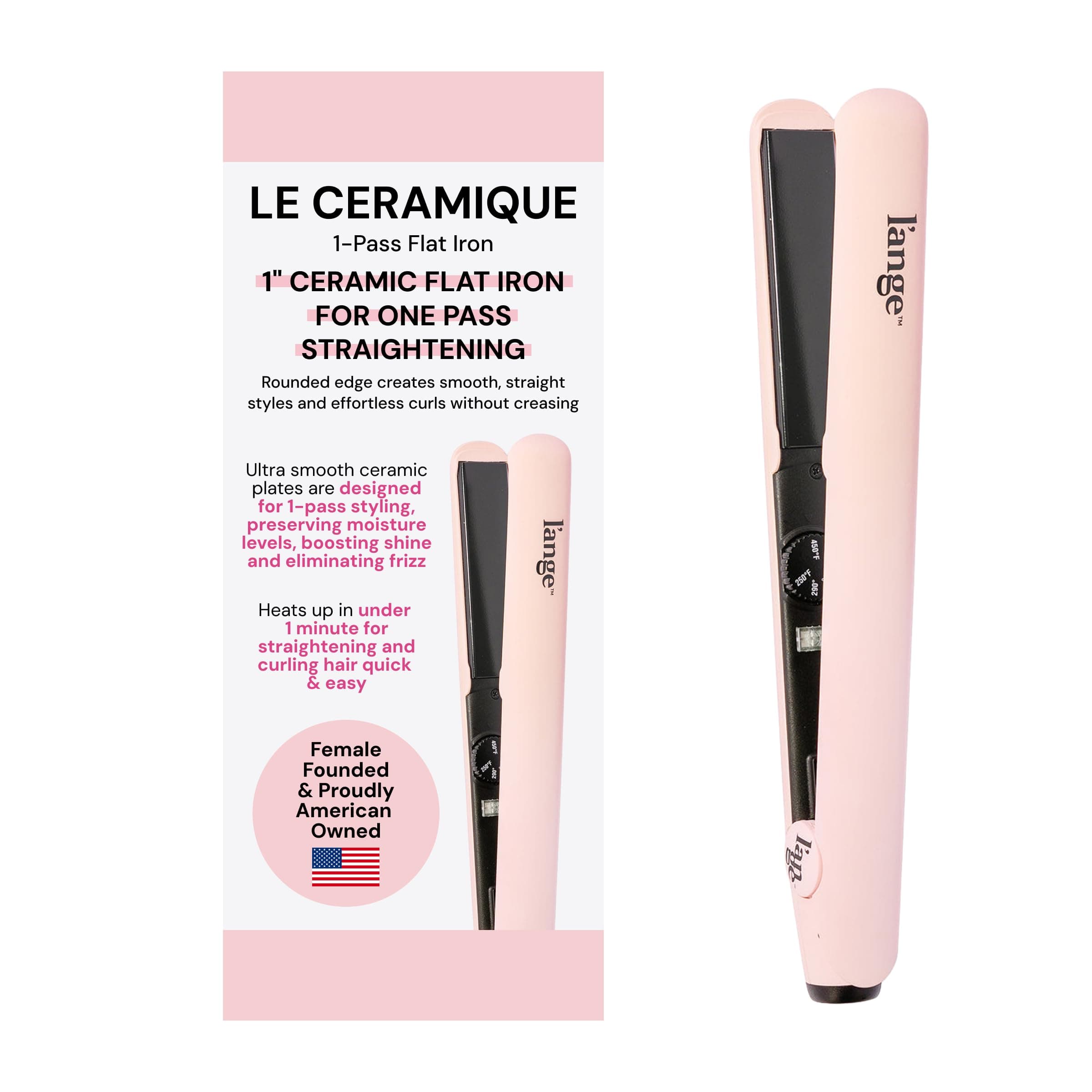 L'ANGE HAIR Le Ceramique 1-Pass Flat Iron Hair Straightener | Fast Heating Ceramic Flat Iron | Best Hot Tools Hair Straightening Iron to Lock in Moisture & Shine | Professional Hair Iron (Blush)