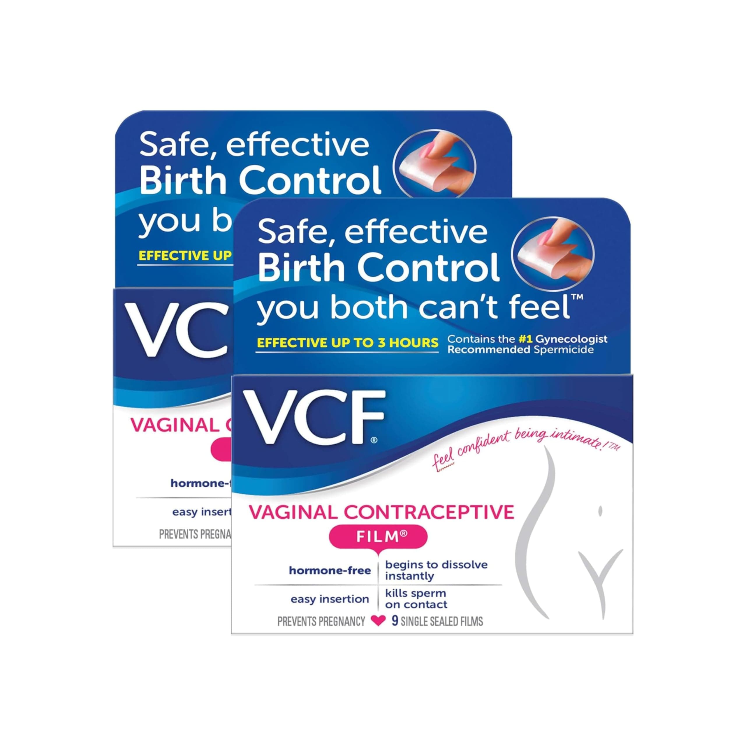 Vaginal Contraceptive Film with Spermicide, 2 Boxes of 9 Prevent Pregnancy, Nonoxyl-9 Kills Sperm on Contact, Hormone-Free, Easy to Use, Unnoticeable, 18 Total Films