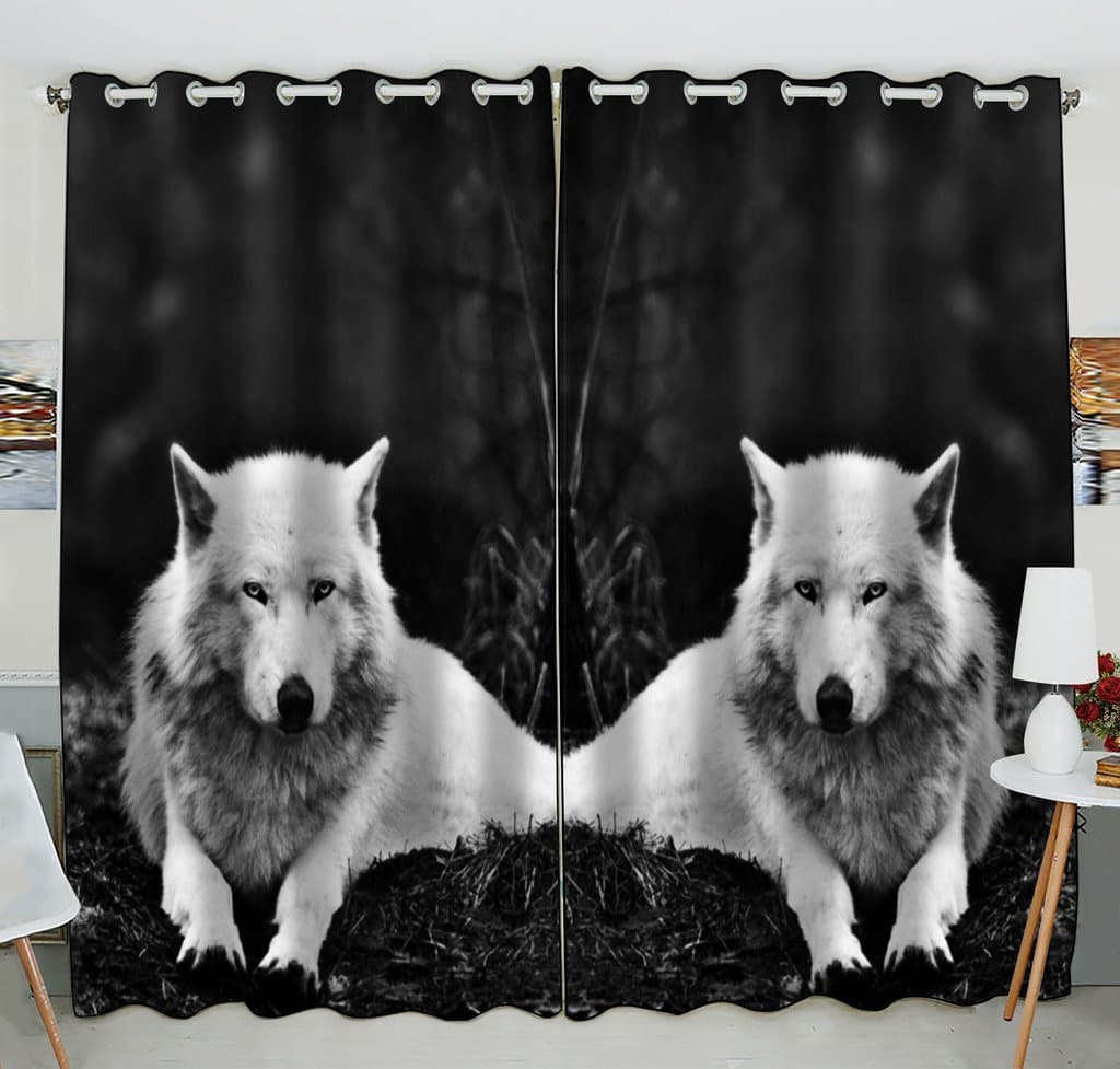 AOPG Custom Wolves White Wolf Animals Blackout Window Curtain Size 52(W) x 84(H) inches (Two Piece)