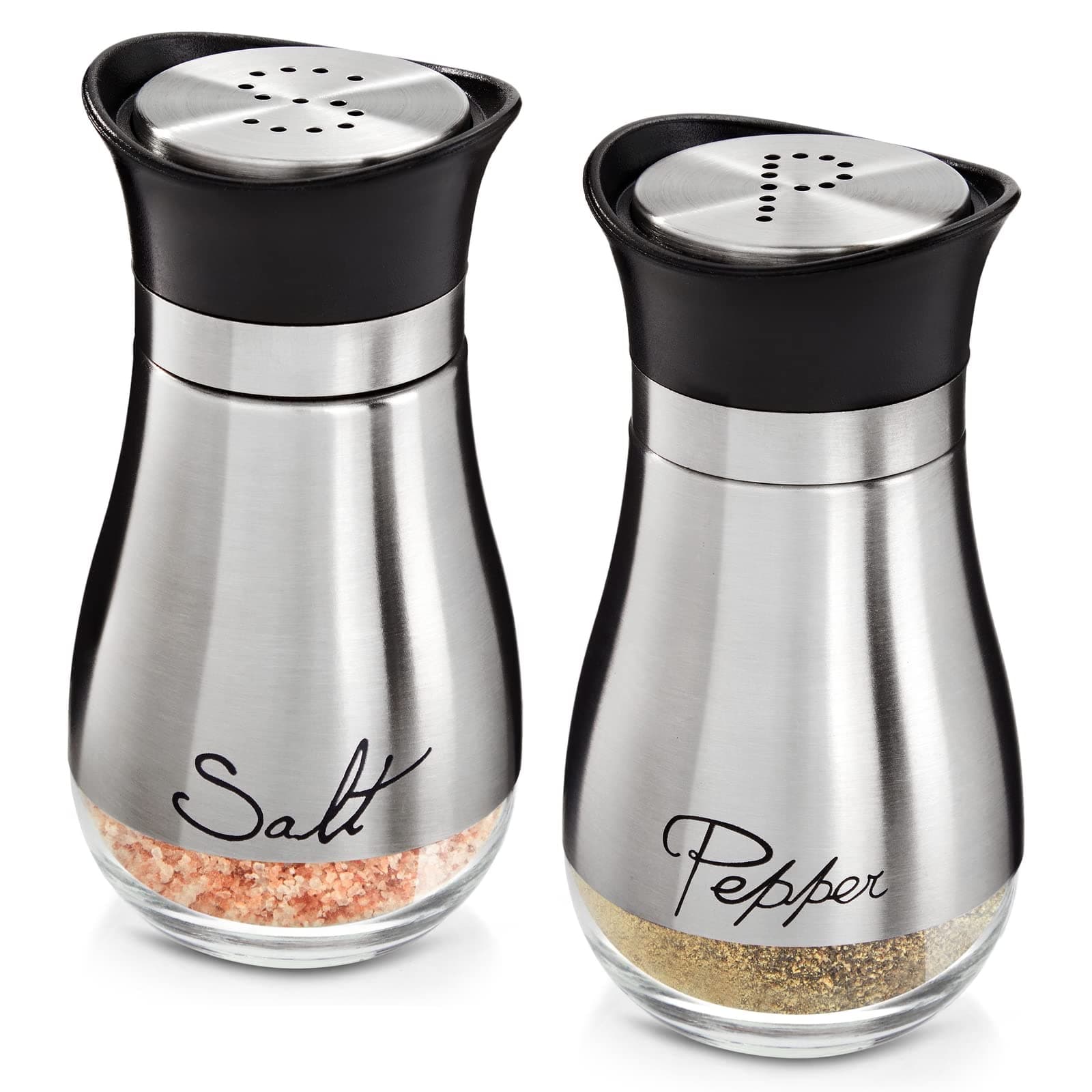 Juvale Salt and Pepper Shakers Stainless Steel and Glass Set