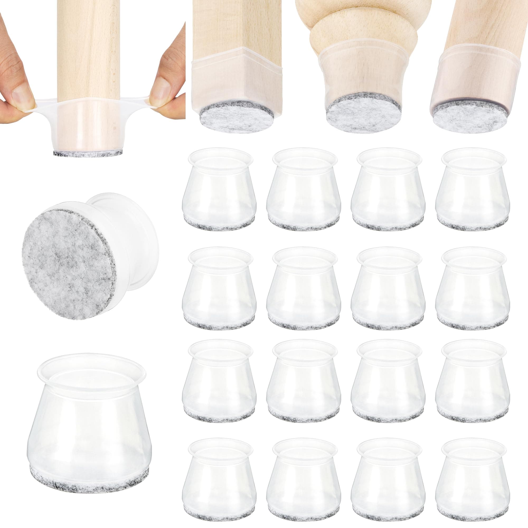 Aneaseit Silicone Chair Leg Floor Protectors, Felt Furniture Pads for Hardwood Floors, Rubber Chair Leg Protectors, Covers for Wooden Floors or Tile (16pcs, Clear)