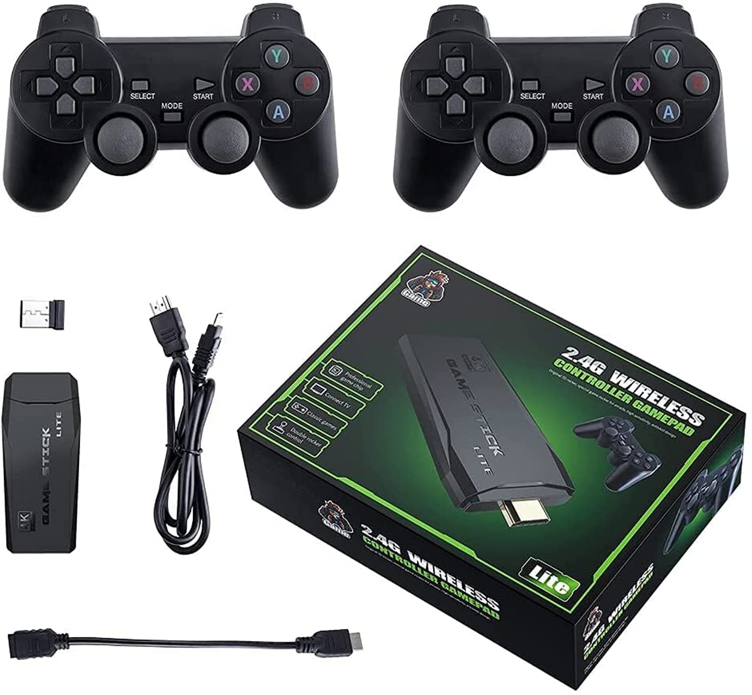 Classic M8 Game Stick 4K Console With Two 2.4G Wireless Gamepads Dual Players Hdmi Output Built In 3500 Games Compatible Android Tv/Pc/Laptop/Projector.