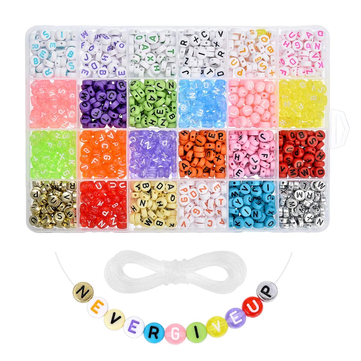 DoreenBow 1680PCS Letter Beads Colorful Alphabet Beads A-Z Acrylic Letter Beads for Jewelry Making Letter Beads for Bracelets Key Chains Valentines Day DIY 4x7mm